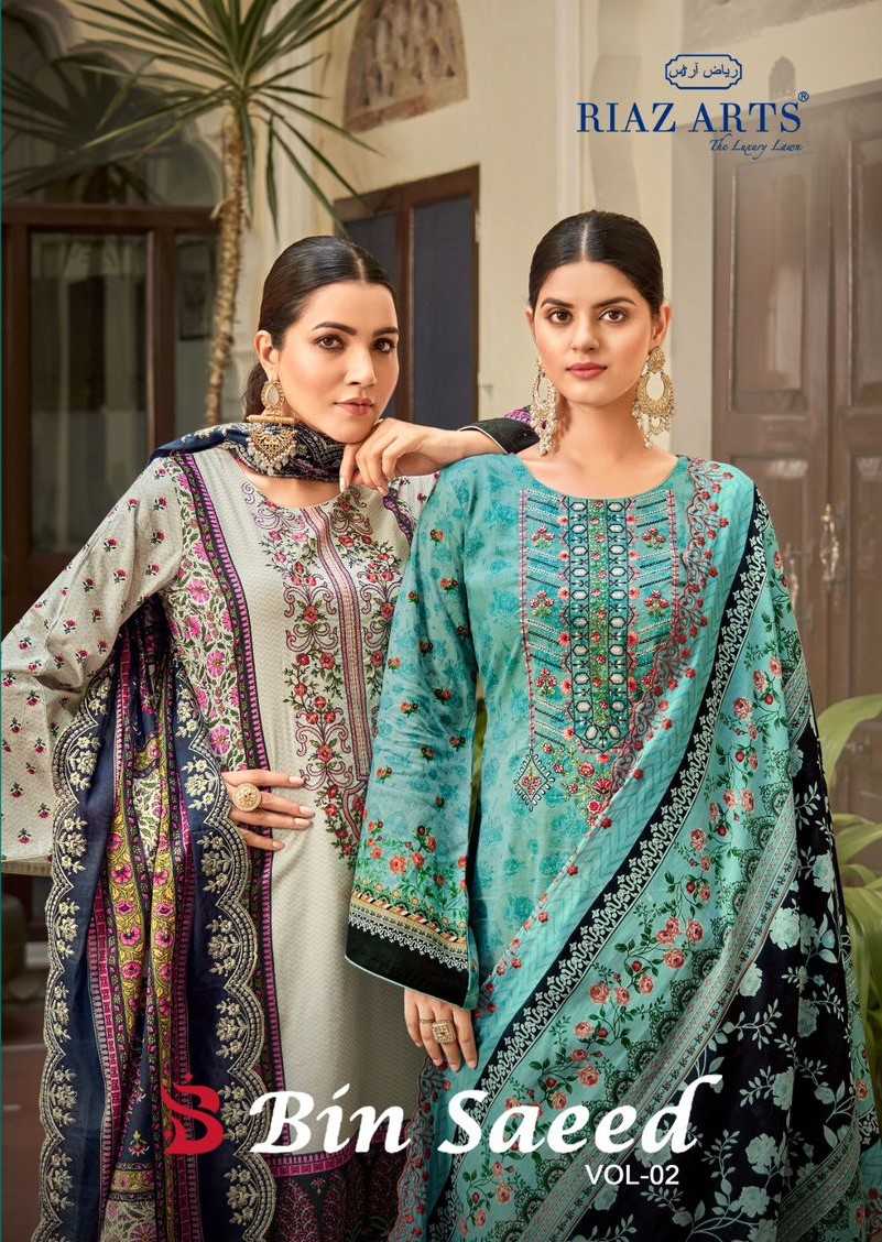 bin saeed vol 2 by riaz artz digital printed cotton ladies suits