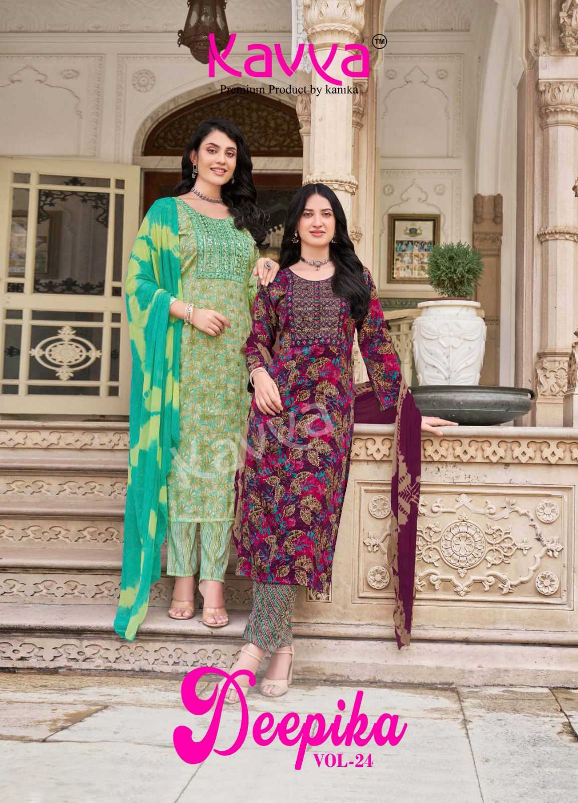 deepika vol 24 by kavya embroidery work 3pcs readymade suits 