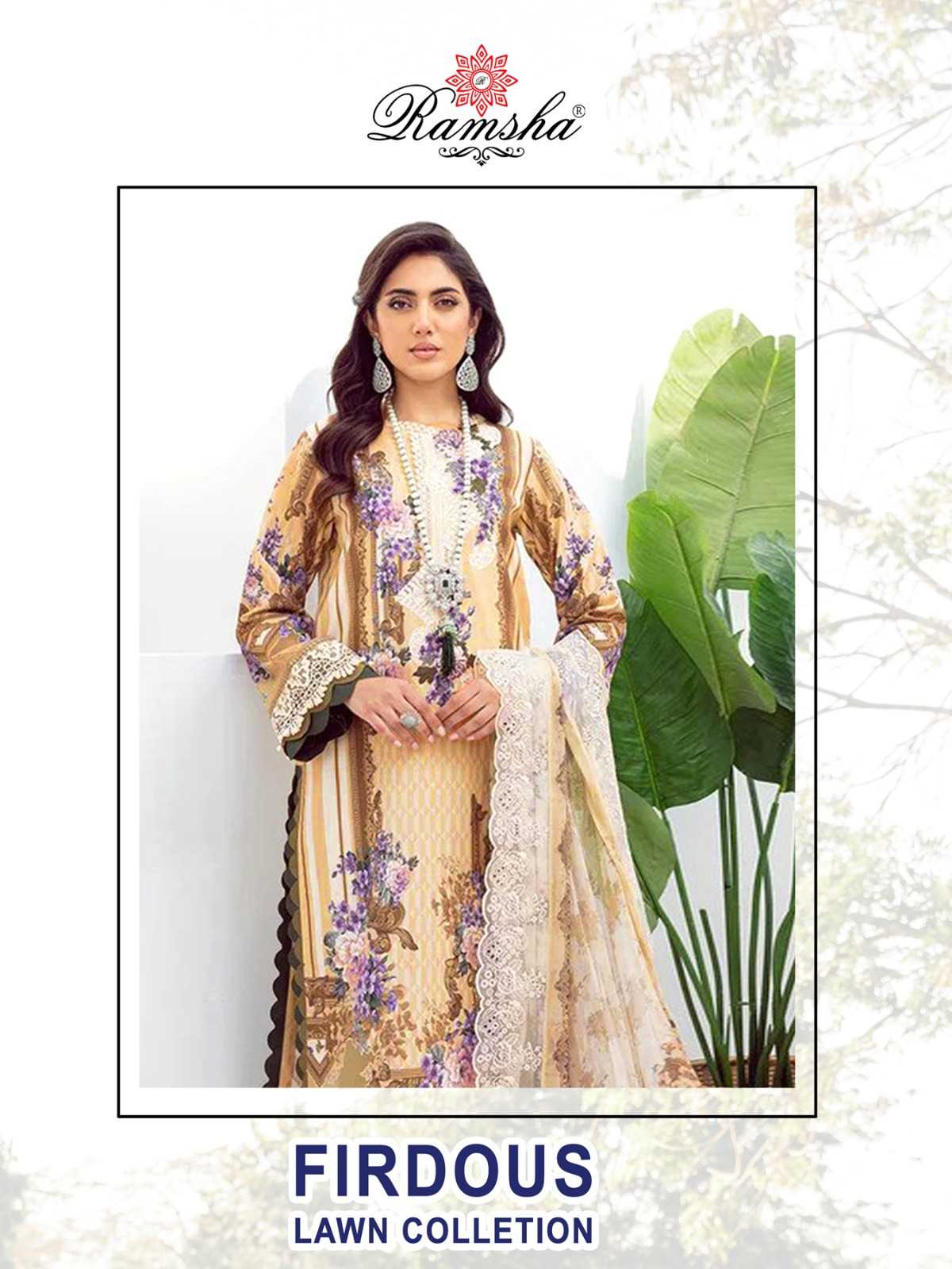 firdous lawn collection by ramsha cambric print full stitch modal pakistani salwar suit 