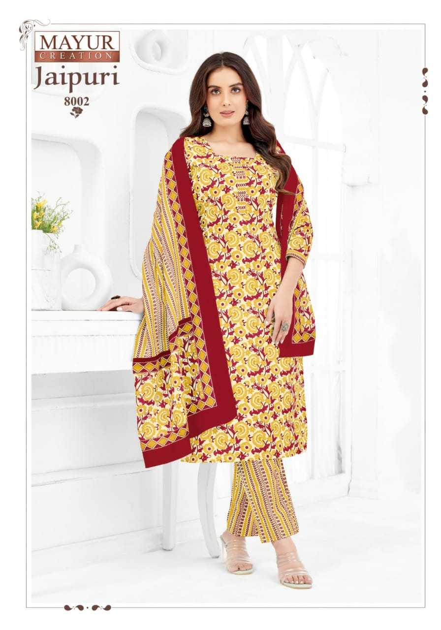 jaipuri vol 8 by mayur creation cotton print readymade 3pcs dress