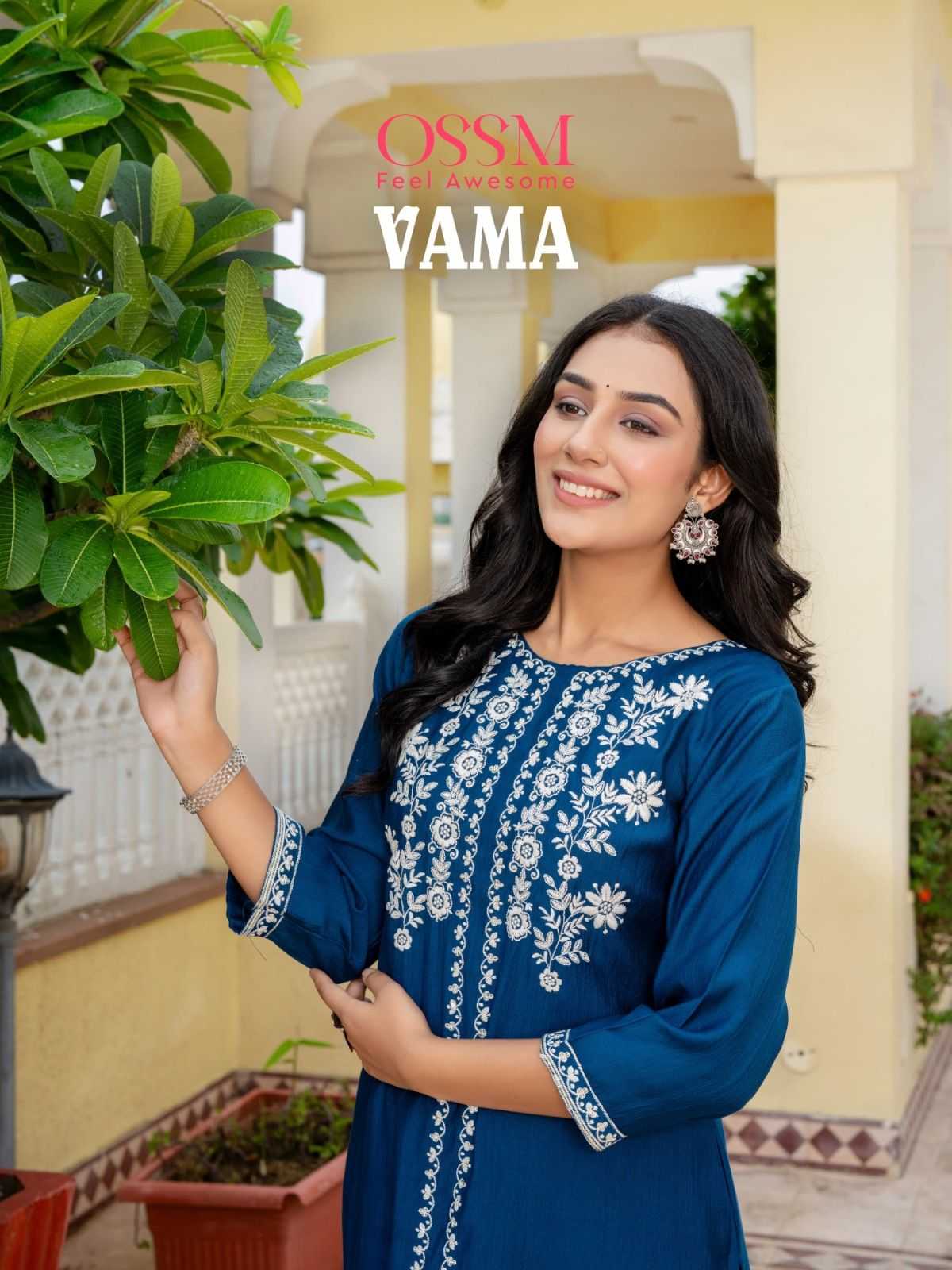 ossm vama viscose embroidery work fully stitch stylish co-ord set 
