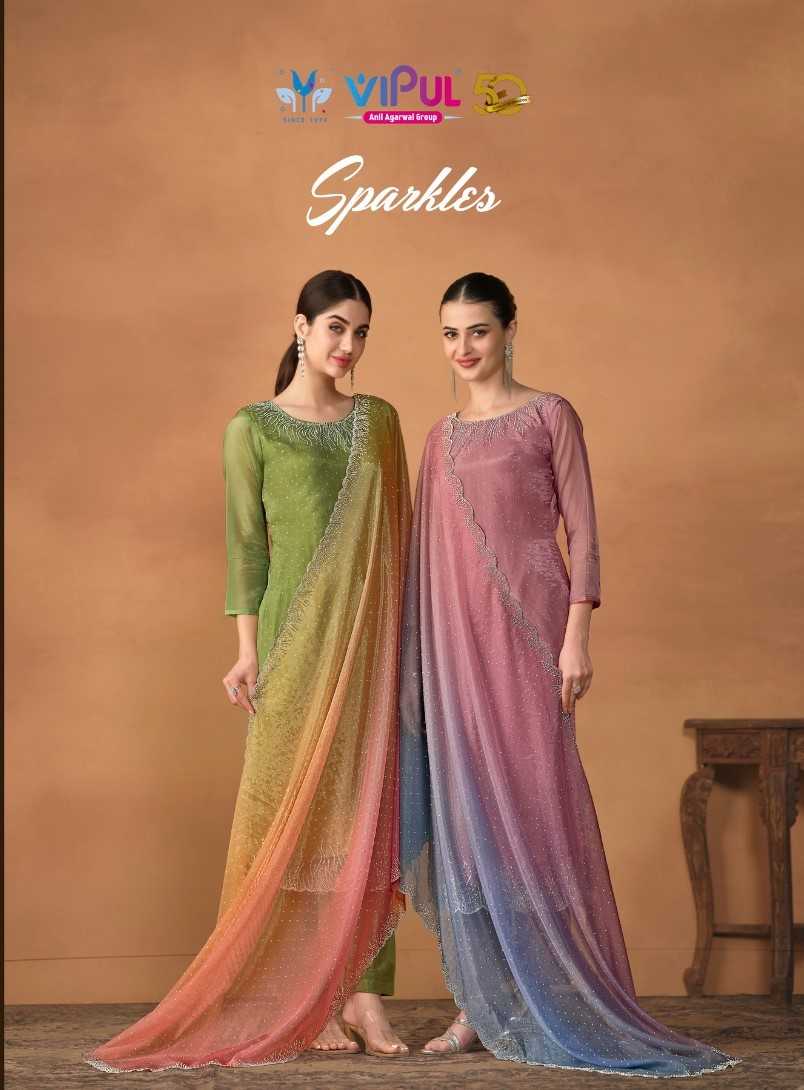 vipul sparkles organza crystal work elegance style unstitch salwar suit  