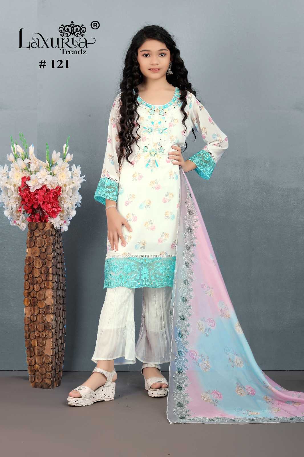 121 by laxuria trendz readymade fancy georgette kids 3pcs dress