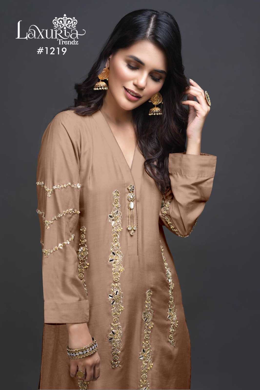 1219 by laxuria trendz imported satin fashionable full stitch pakistani suit
