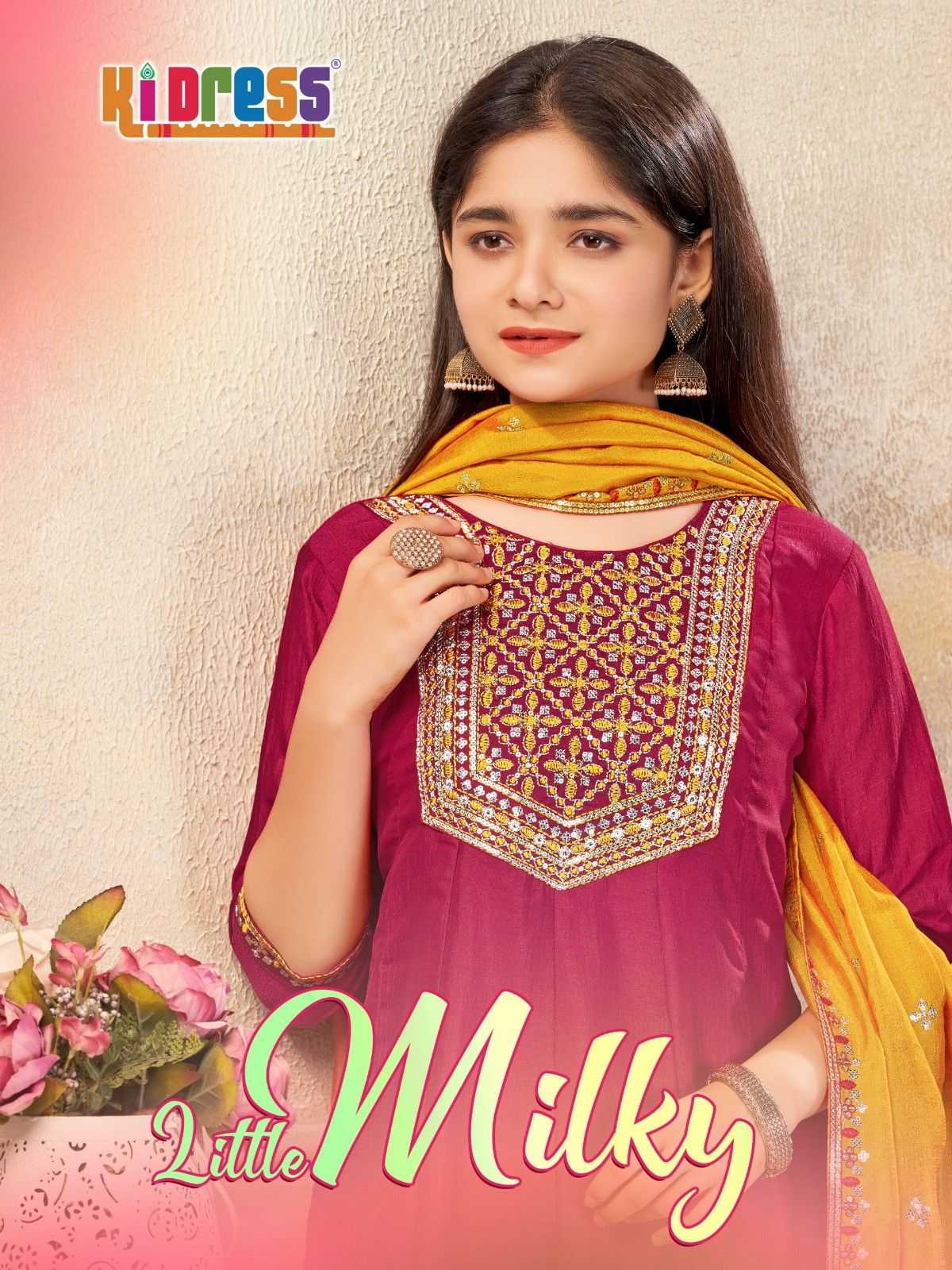 aanchi little milky vichitra readymade casual kids combo 3pcs dress