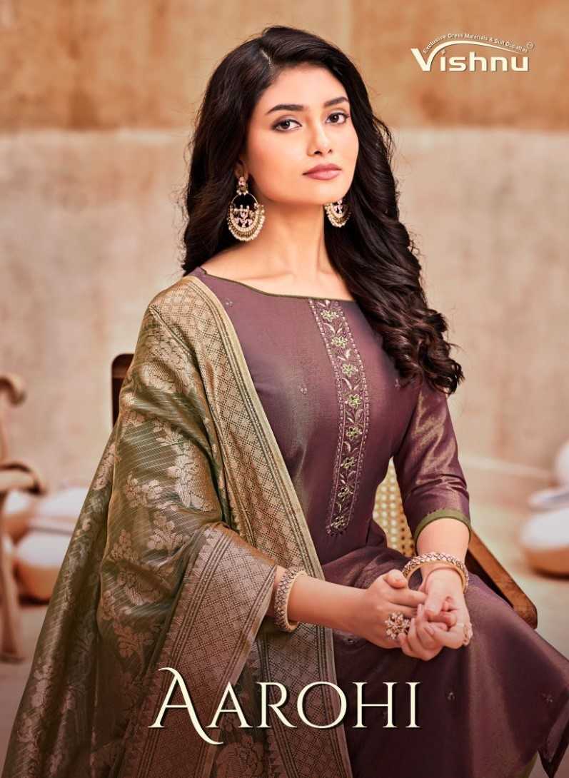 aarohi by vishnu impex banarasi silk fancy 3pcs dress material 