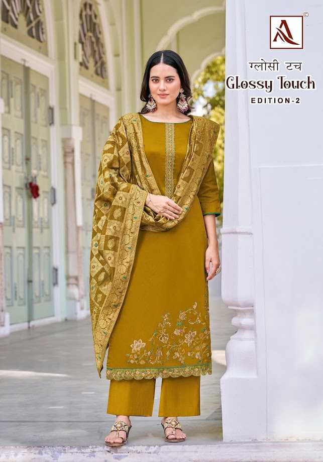 alok suits glossy touch vol 2 embroidery designer zam salwar suits