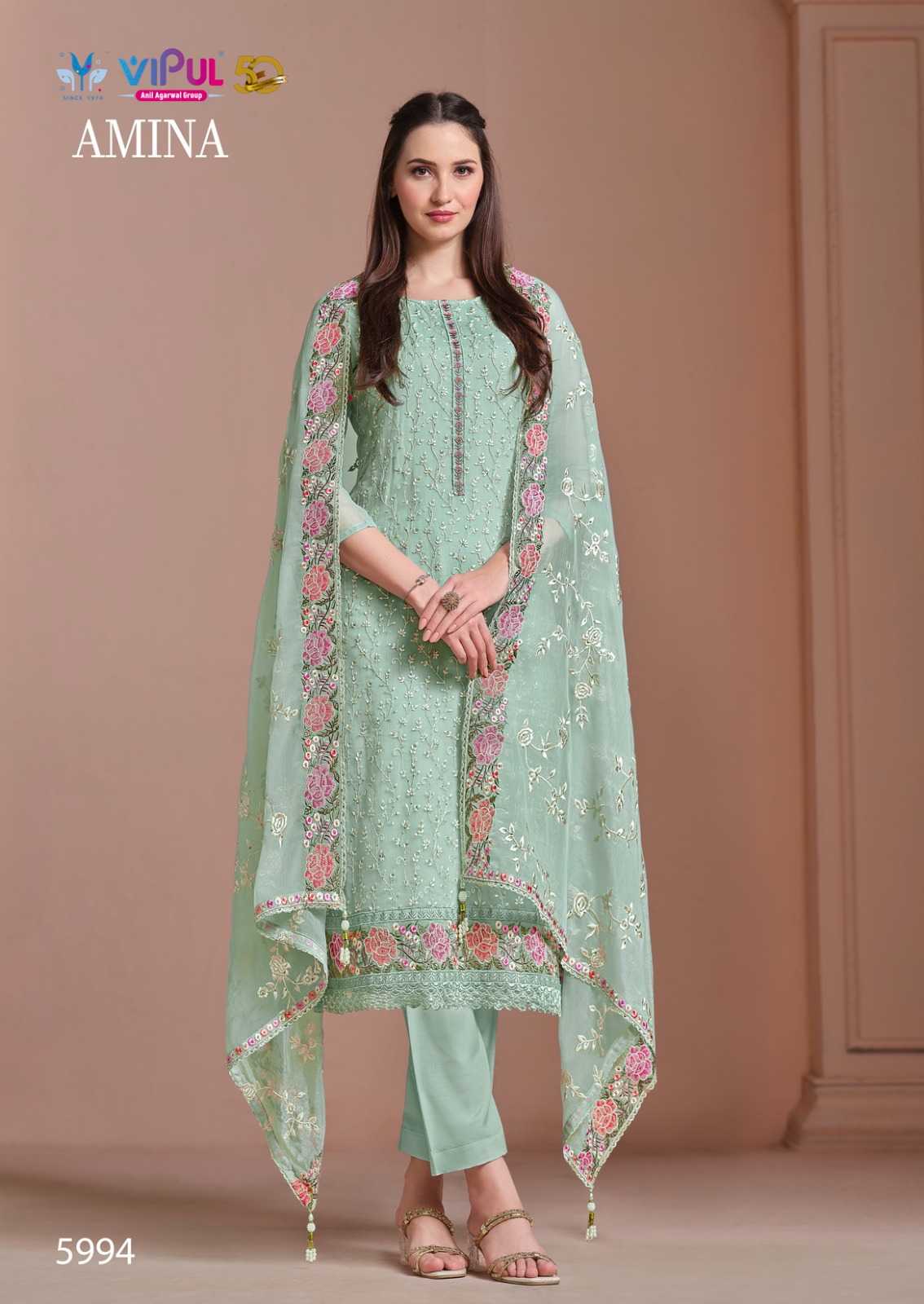 amina by vipul fashion chiffon readymade big size festive designer salwar suit