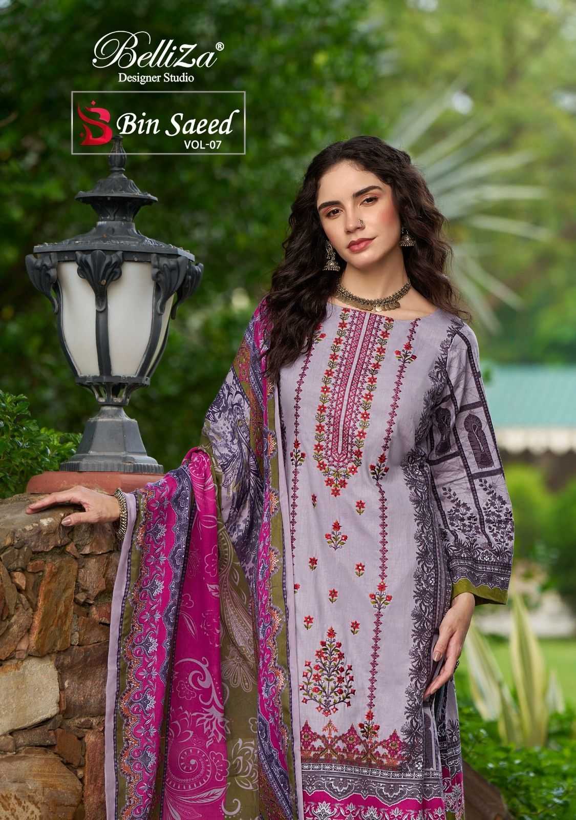 belliza designer bin saeed vol 7 cotton print pakistani dress material