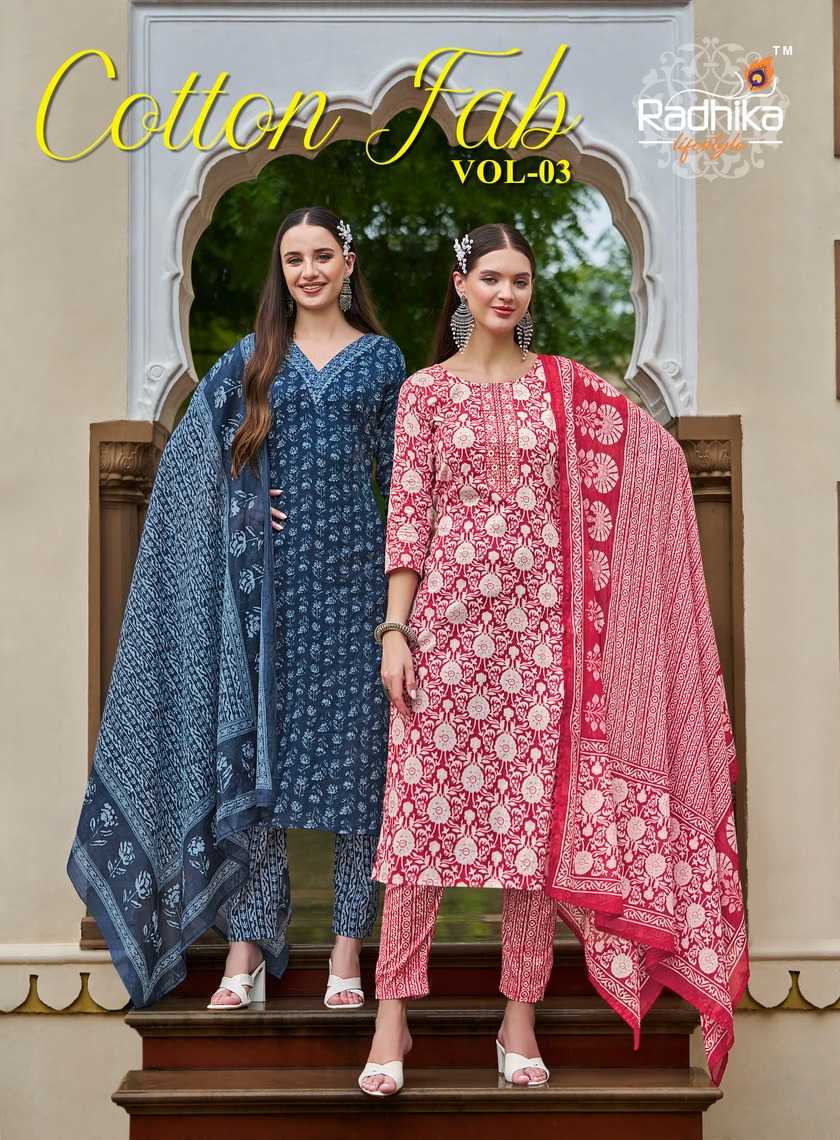 cotton fab vol 3 by radhika lifestyle cotton print casual full stitch big size salwar suit 