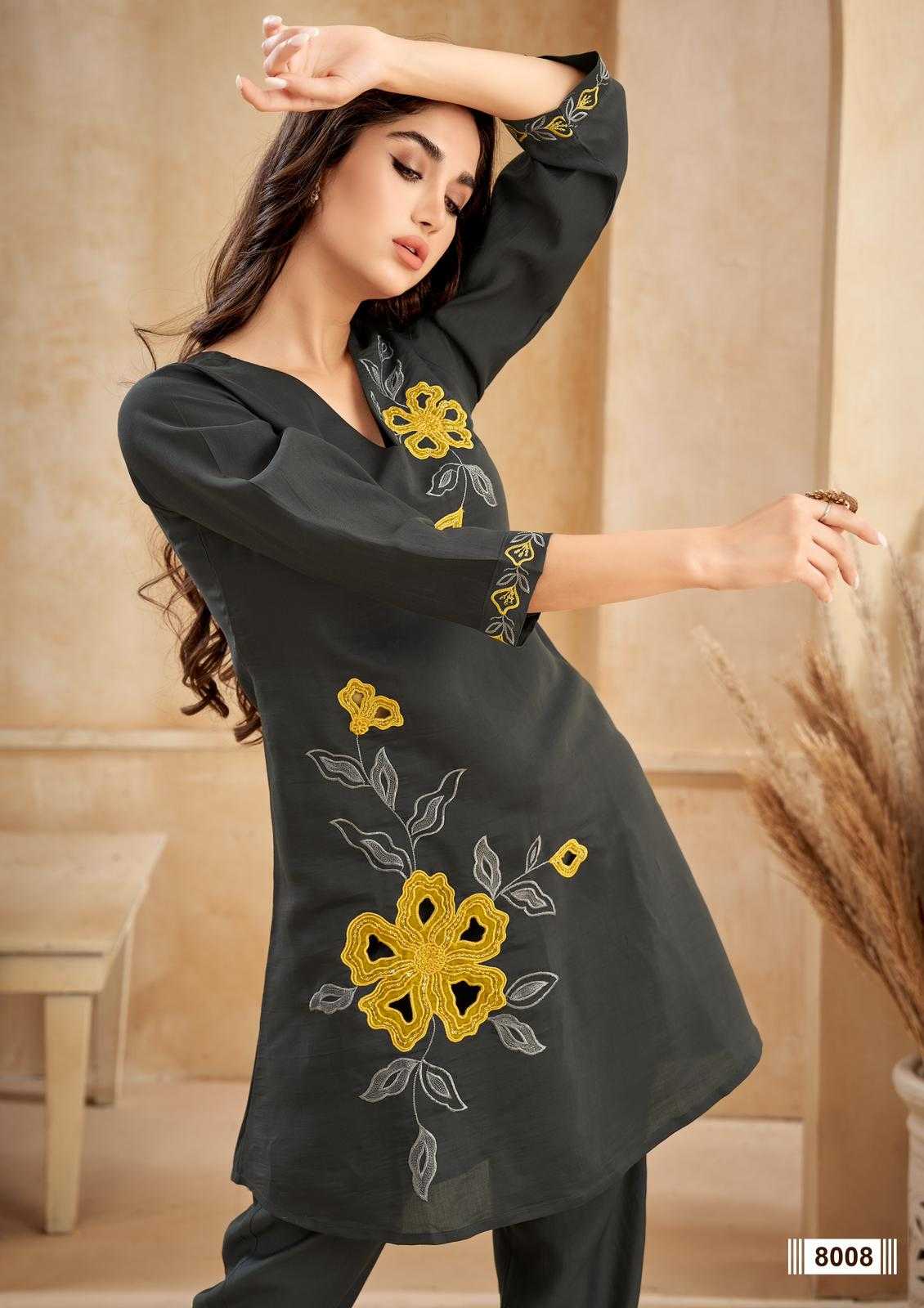 four roses 8008, 8010, 8011 embroidery roman silk readymade combo co-ord set