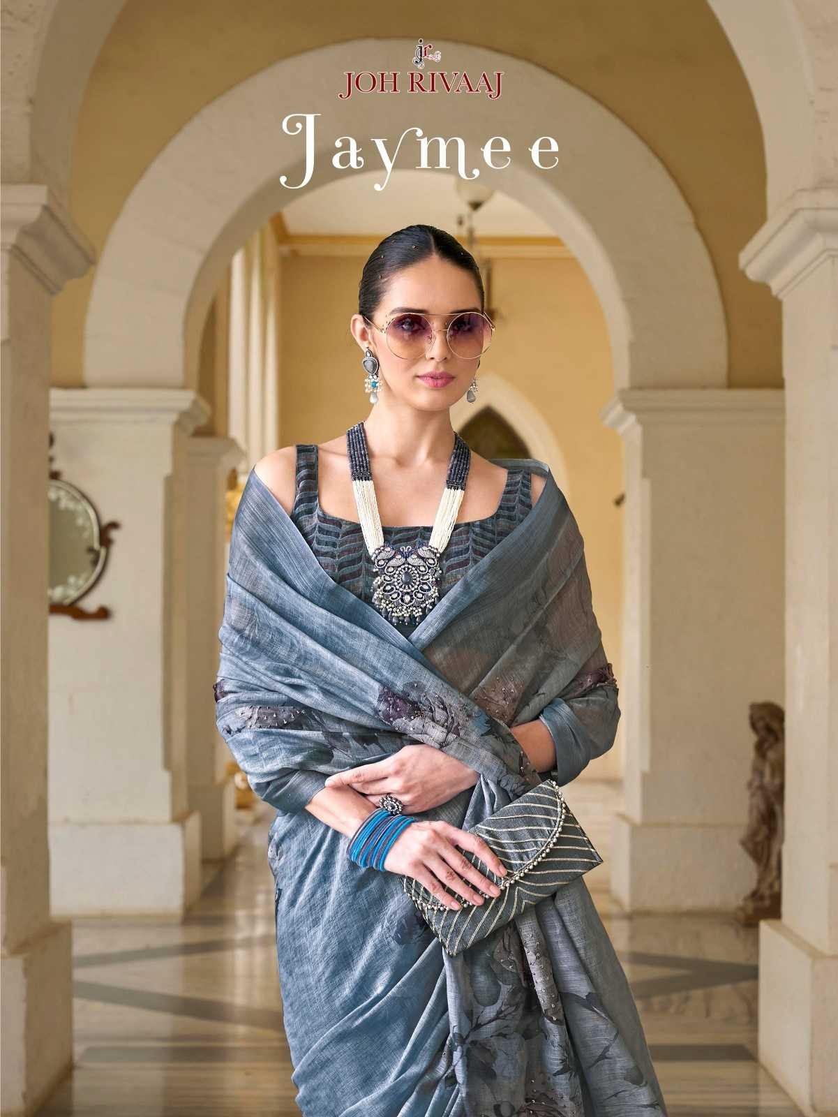 jaymee by joh rivaaj linen khatha work new trendy saree exports 