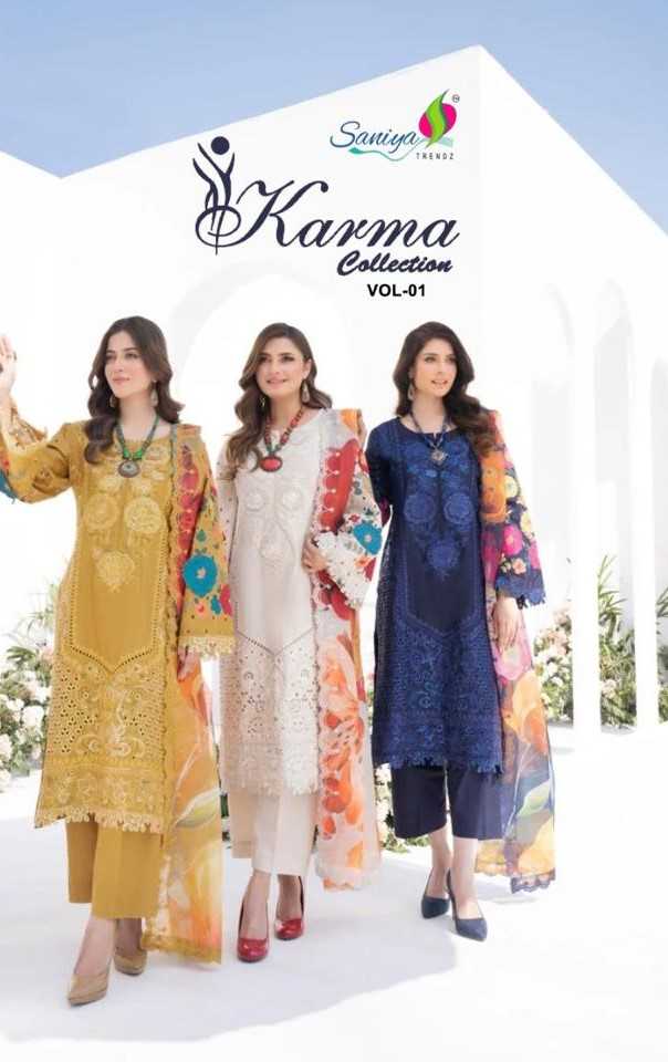 karma collection vol 1 by saniya trendz embroidery cotton pakistani suits