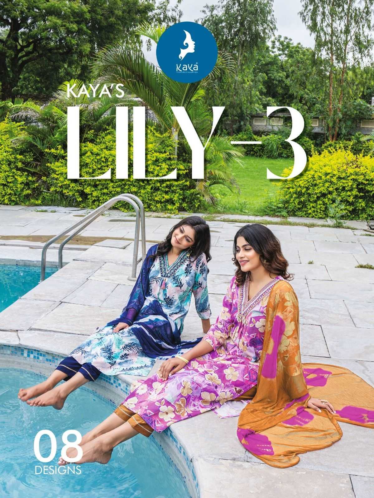 lily vol 3 by kaya unique print rayon readymade plus size suits