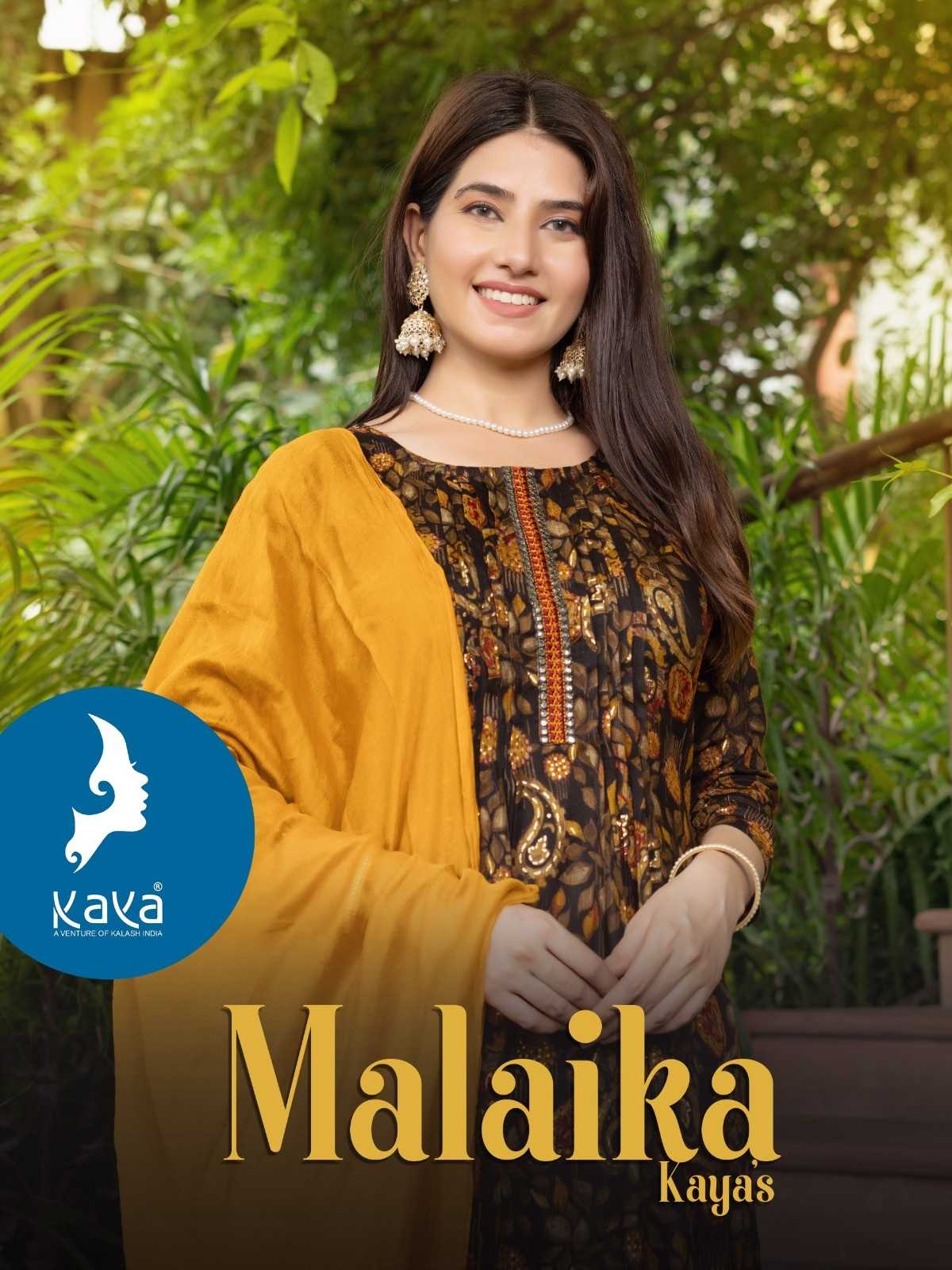 malaika by kaya capsule print readymade straight cut big size salwar kameez 