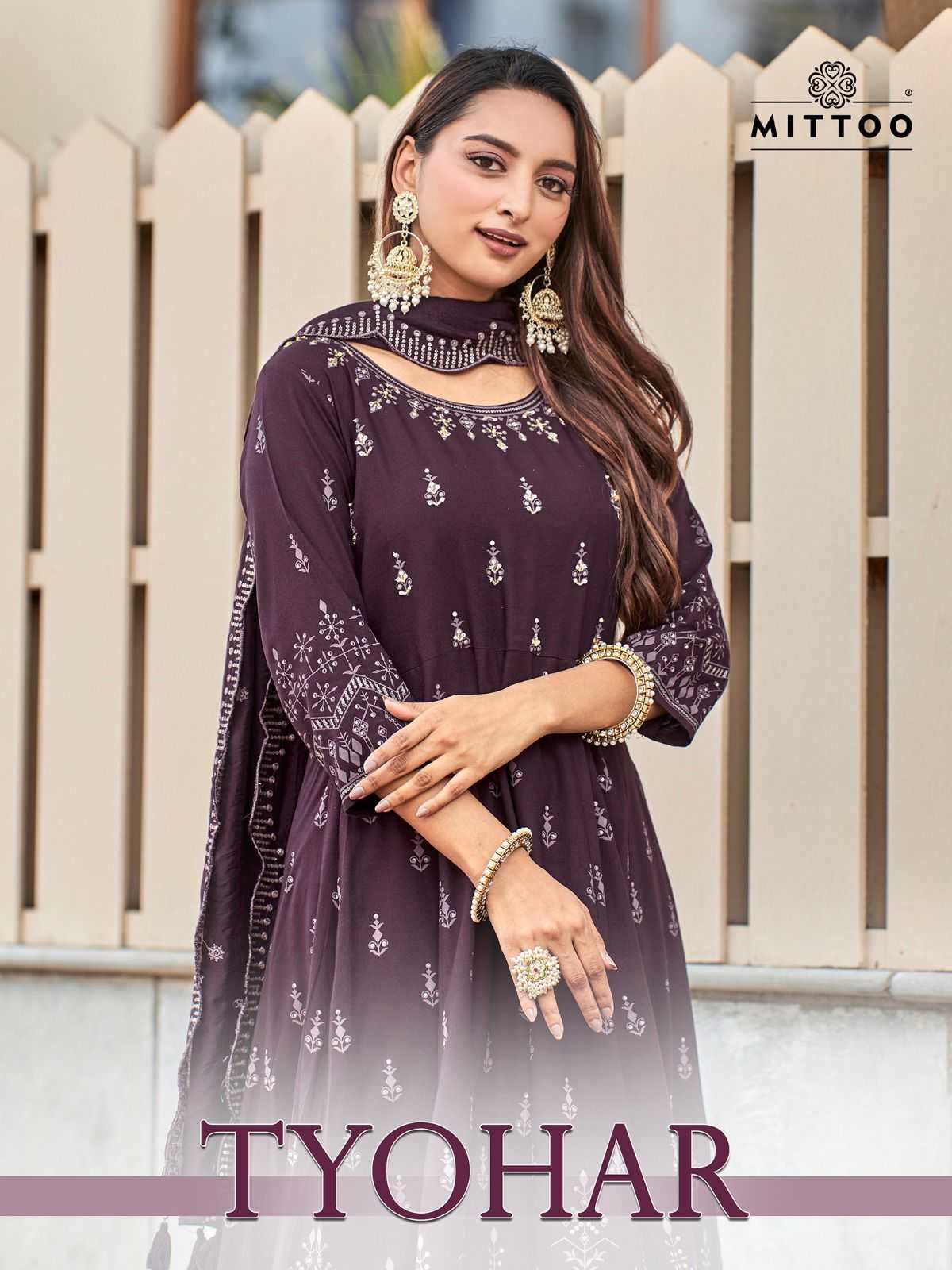 mitto tyohar attractive colour print rayon readymade suits