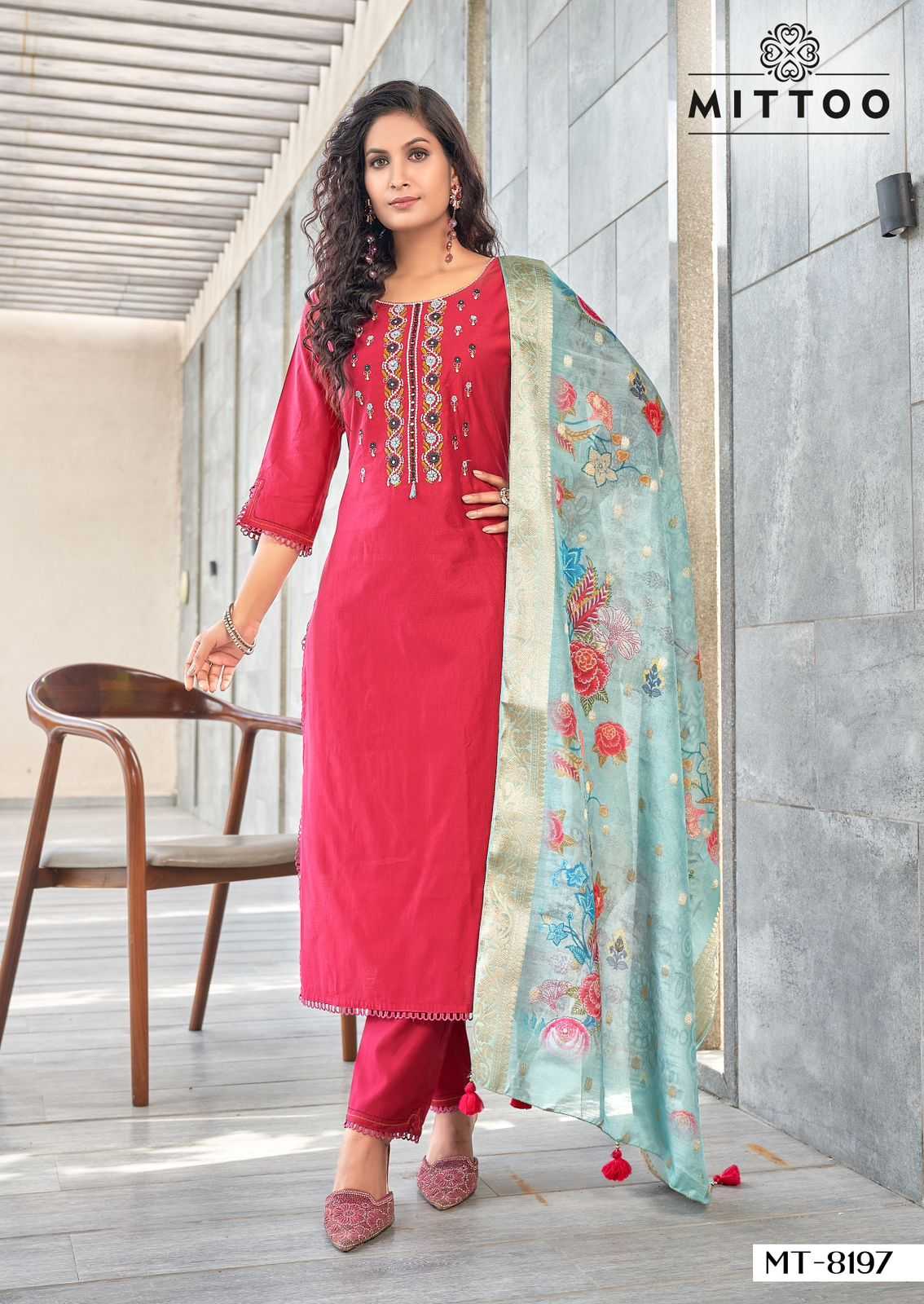 mittoo 8195 to 8199 beautiful viscose weaving readymade 3pcs combo dress