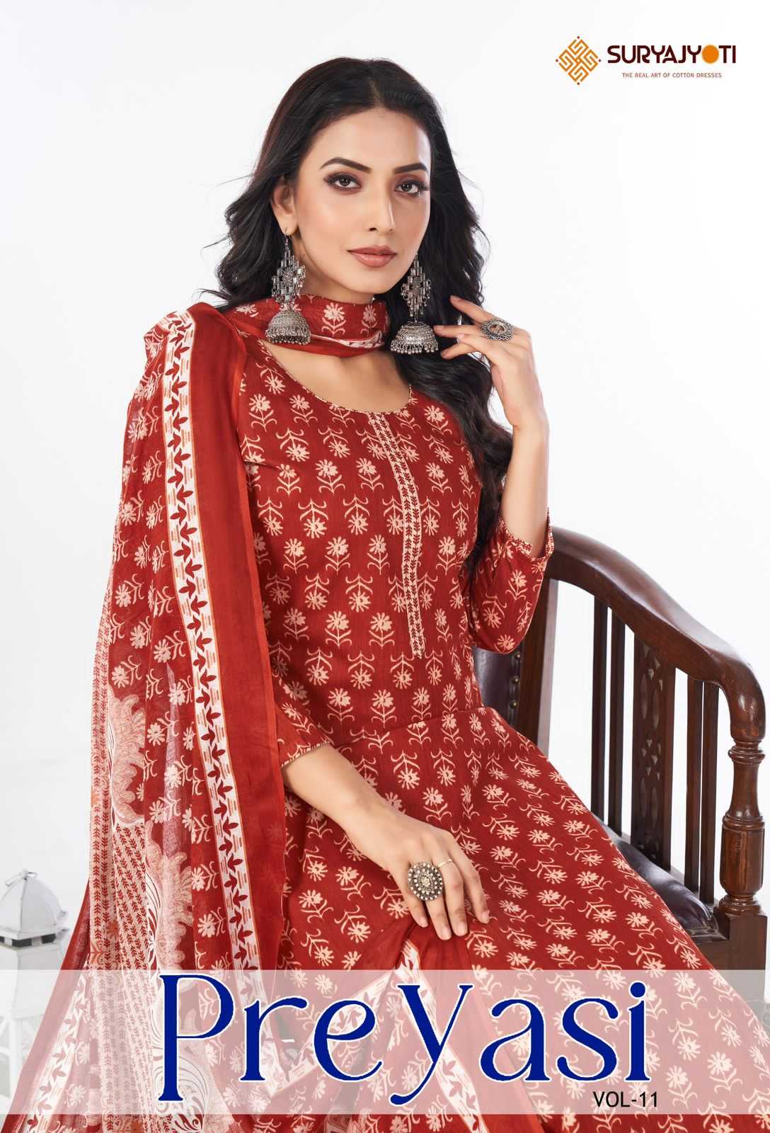 preyasi vol 11 by suryajyoti cotton daily wear full stitch big size 3pcs dress