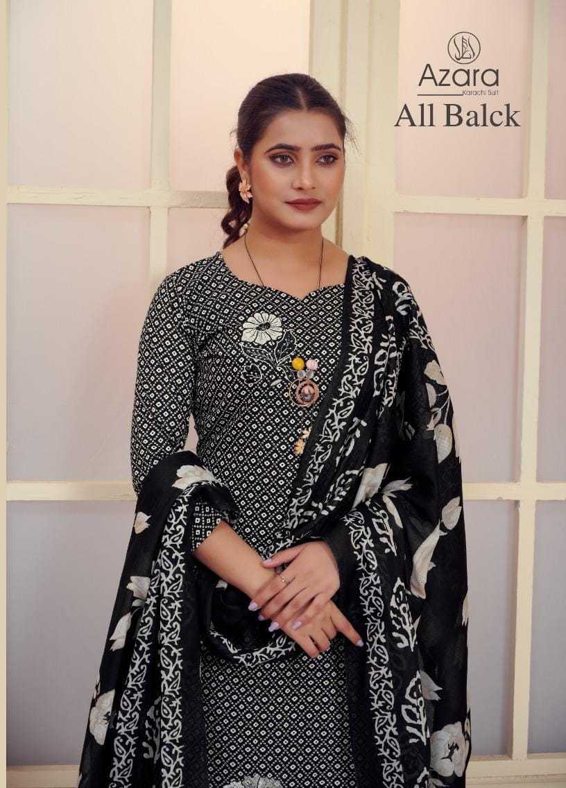 radhika azara all black full stitch jam cotton print pakistani salwar kameez  