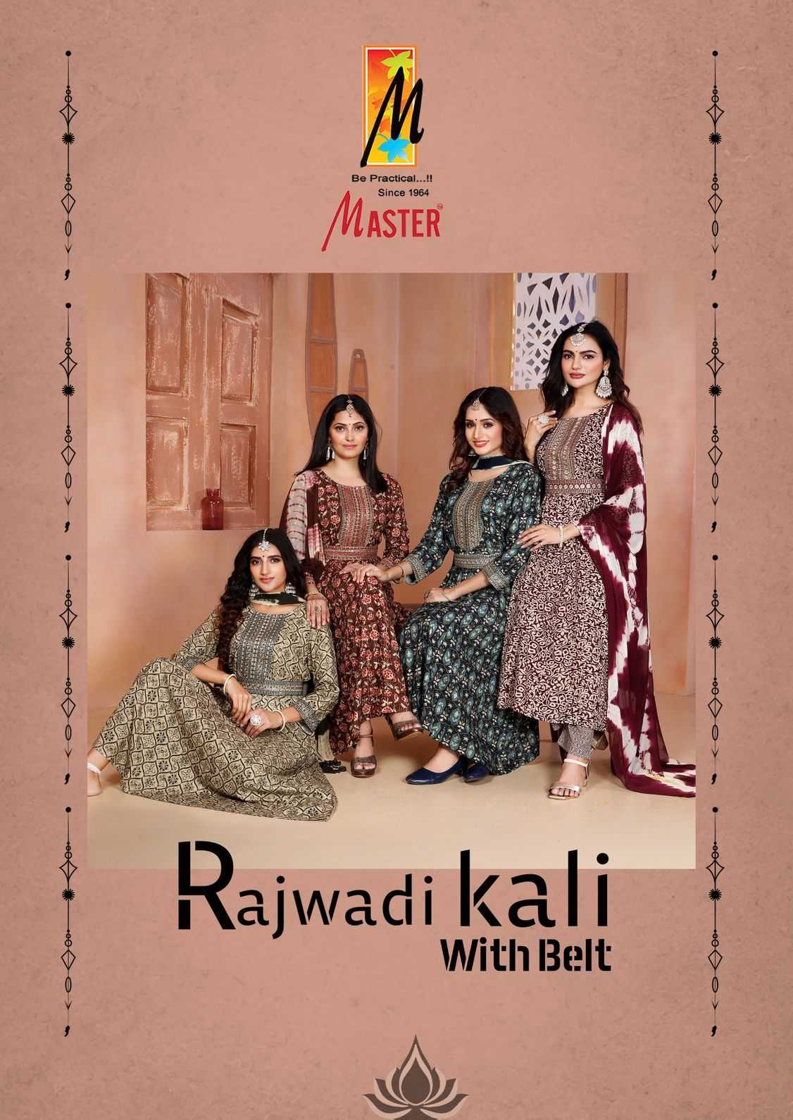 rajwadi kali with belt by master rayon regular wear full stitch 3pcs dress 