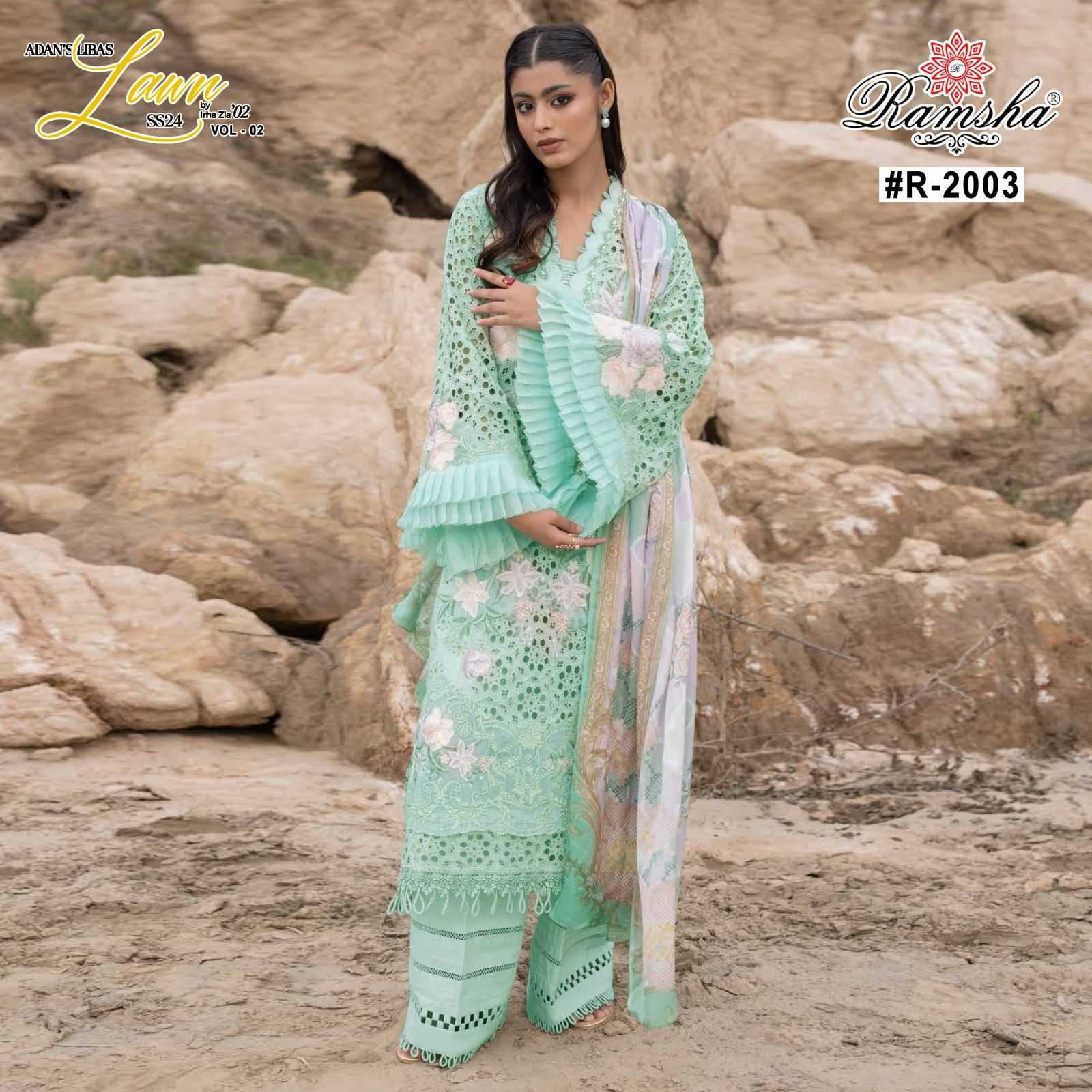 ramsha adan libas vol 2 cambric boring embroidery readymade pakistani 3pcs dress