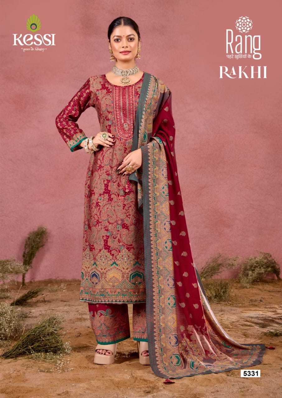 rang rakhi sequence work foil print muslin unstitch suits 