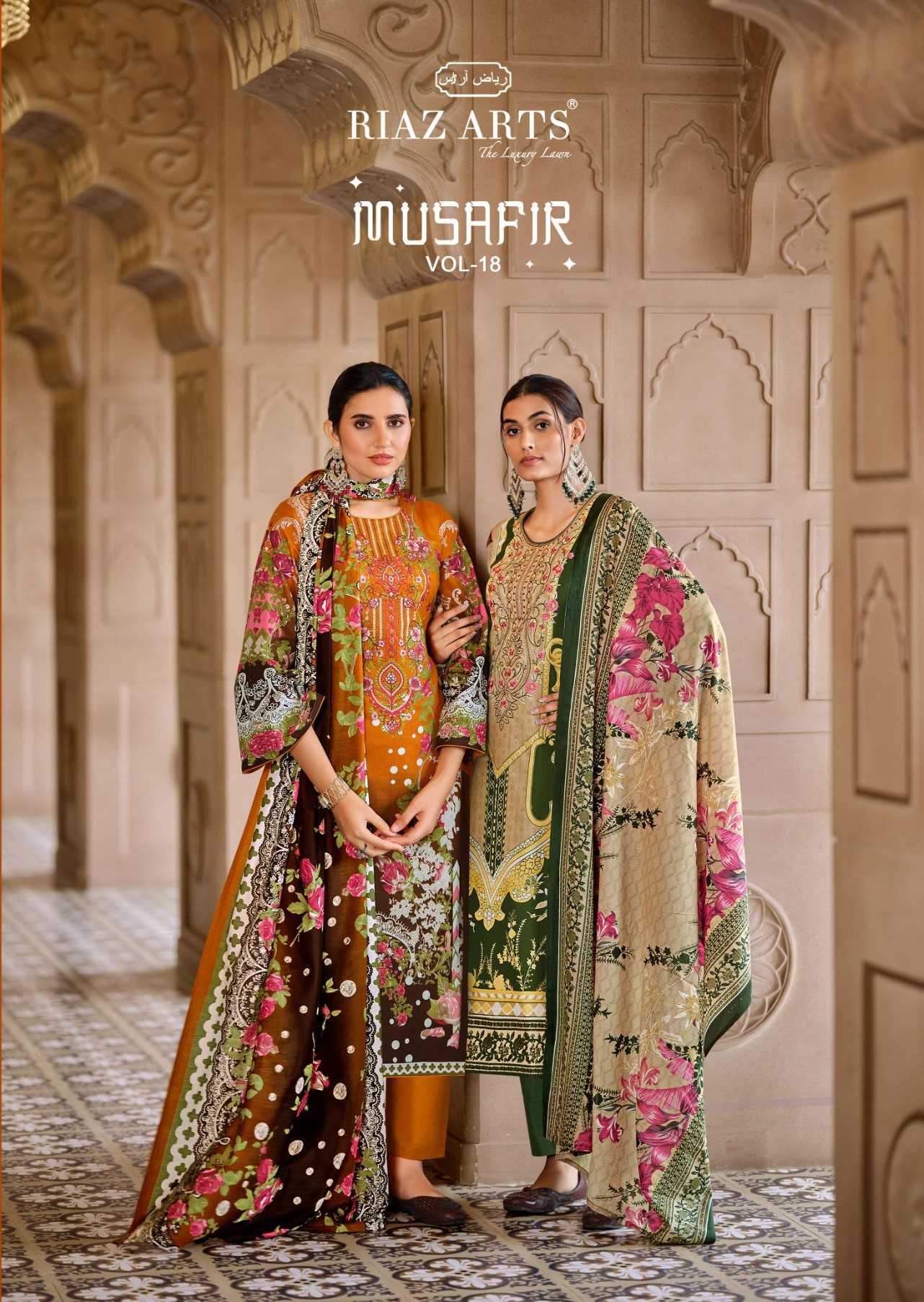 riaz arts musafir vol 18 karachi lawn regular wear pakistani dress material 