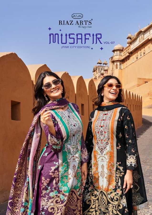 riaz arts musafir vol 7 beautiful look lawn print full stitch pakistani dress