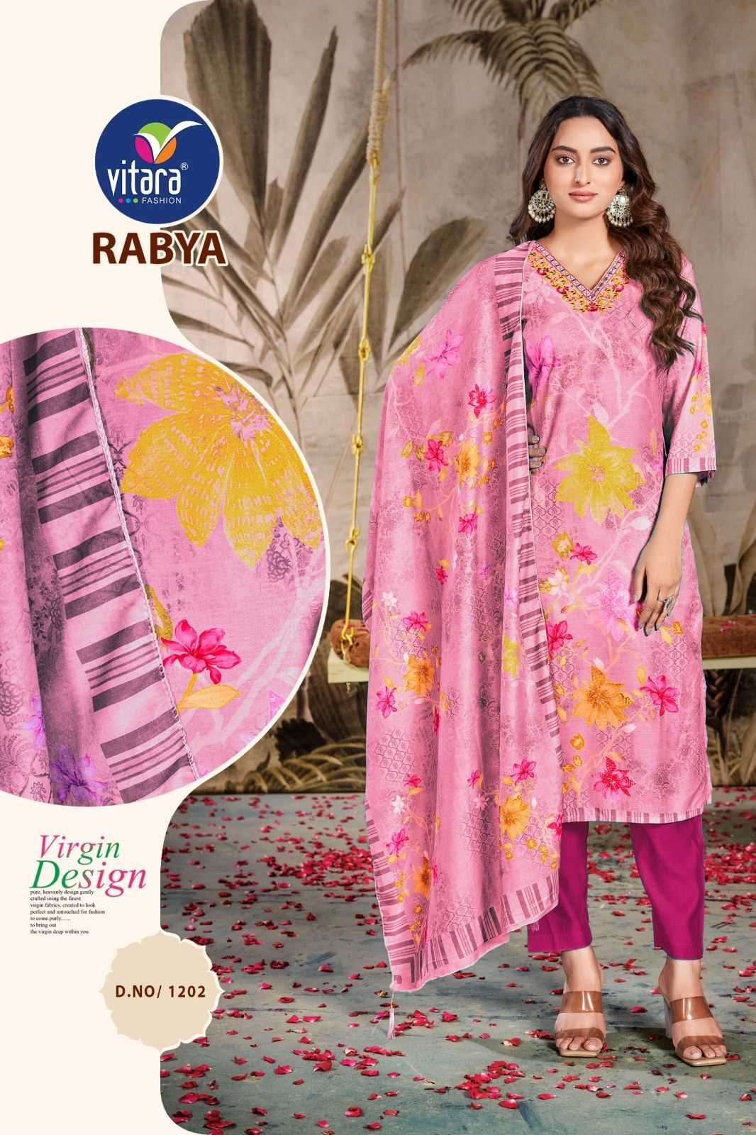 rabya by vitara fashion embroidery work muslin readymade combo suits collection