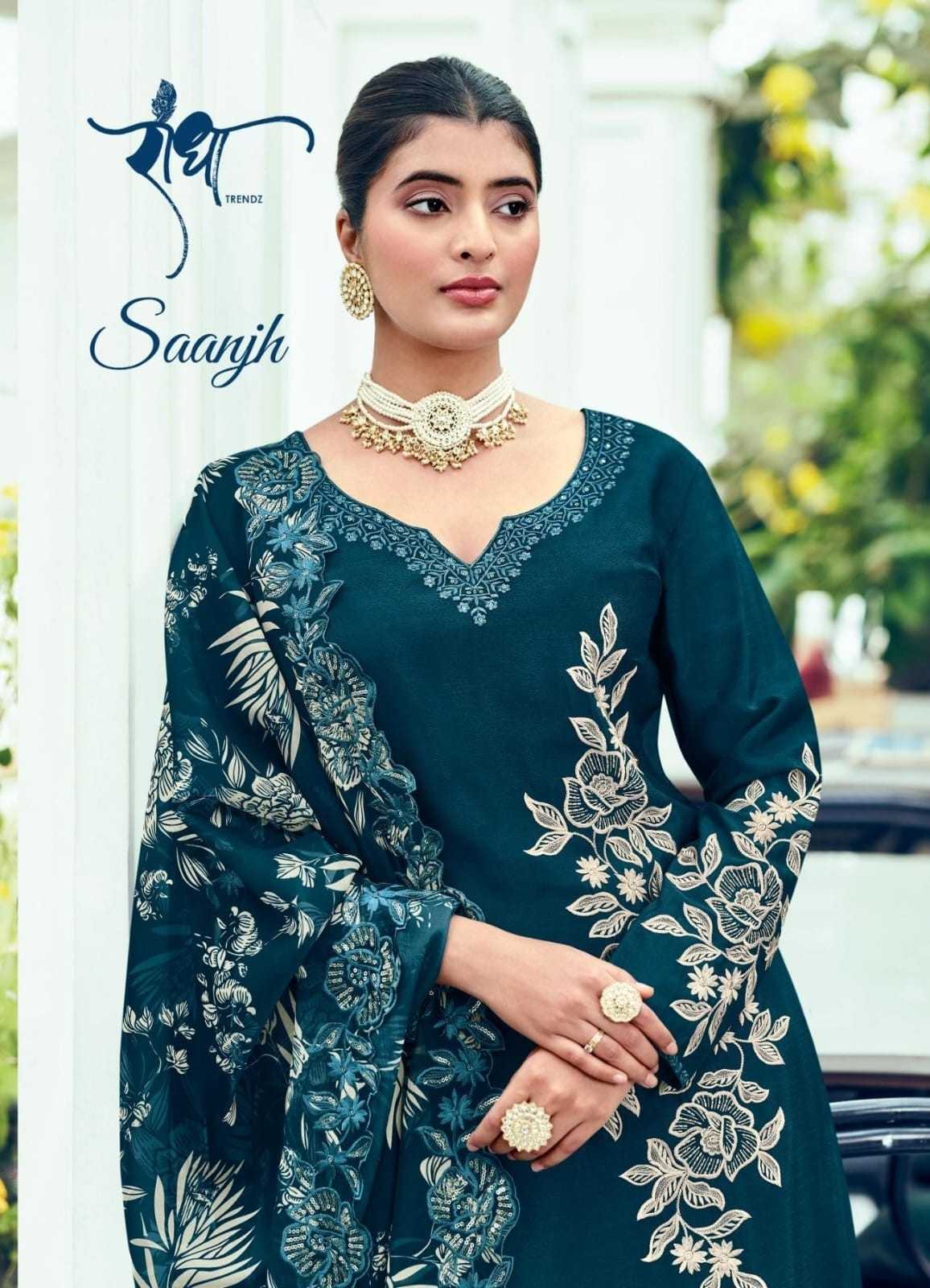 saanjh by radha trendz embroidery work chinon readymade suits