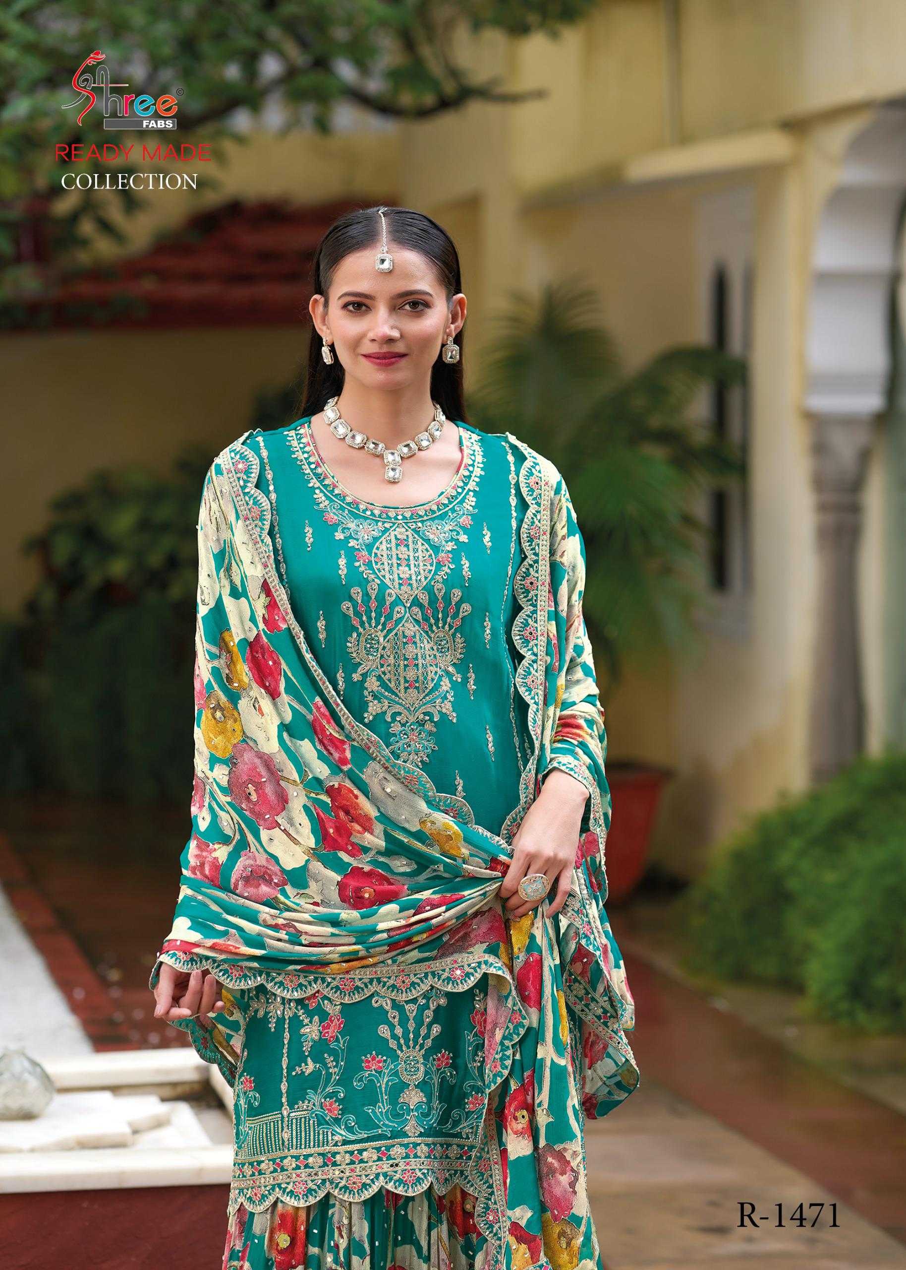 shree fabs 1471 air tex chinon fullstitch sharara style pakistani suits