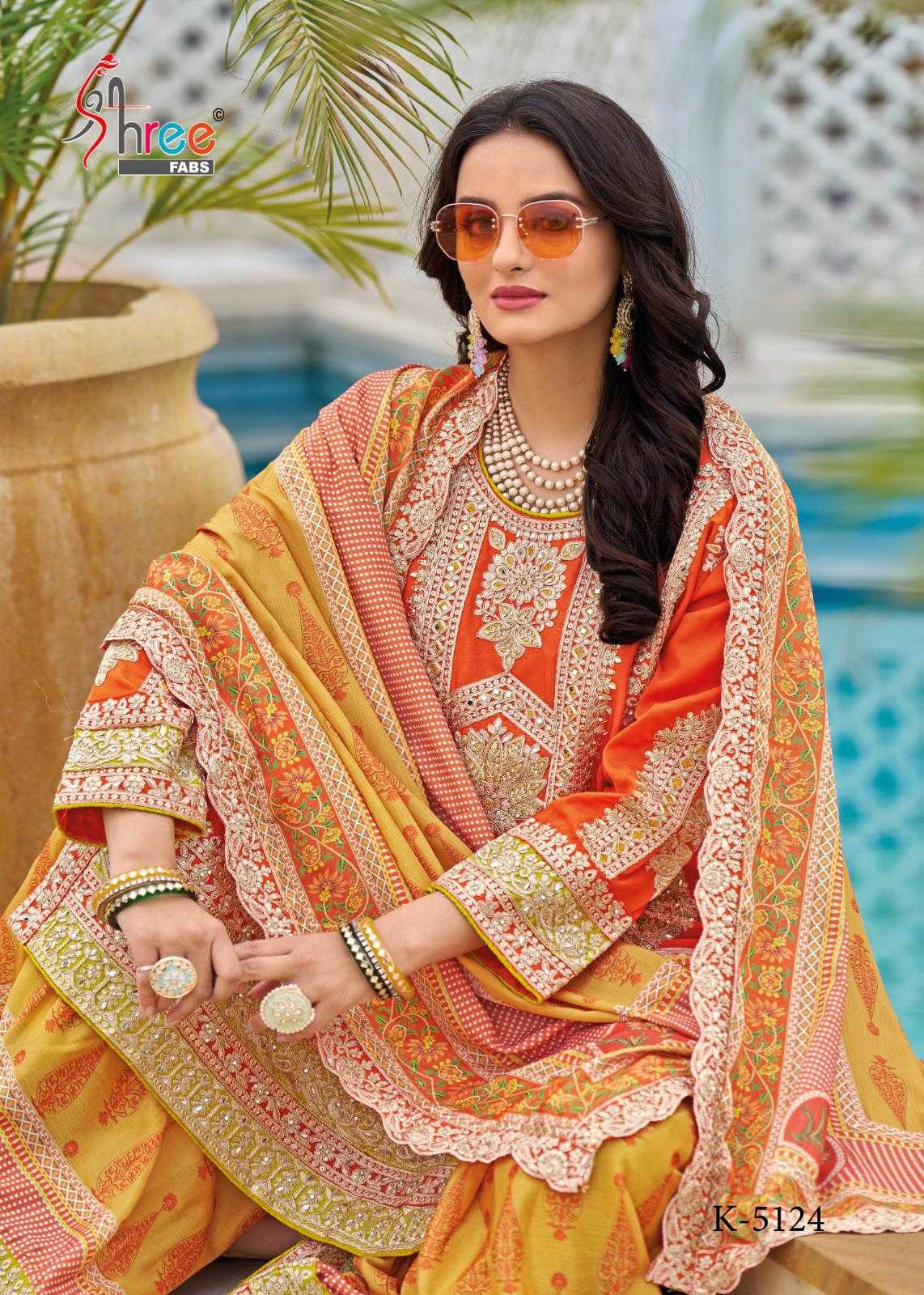 shree fabs k 5124 embroidery chinon fullstitch plazzo style suits