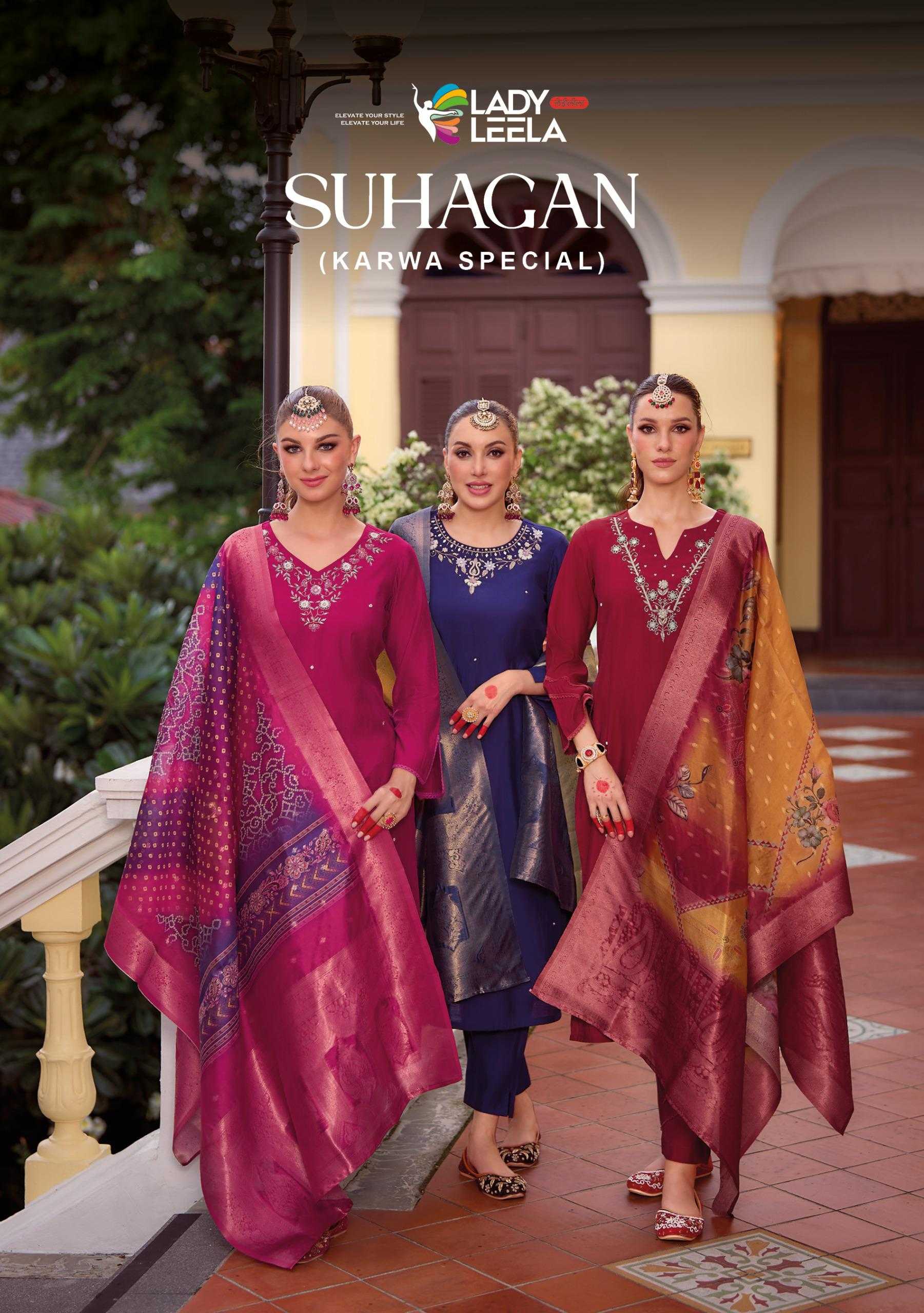 suhagan by lady leela readymade viscose occasion wear karwa special suit 