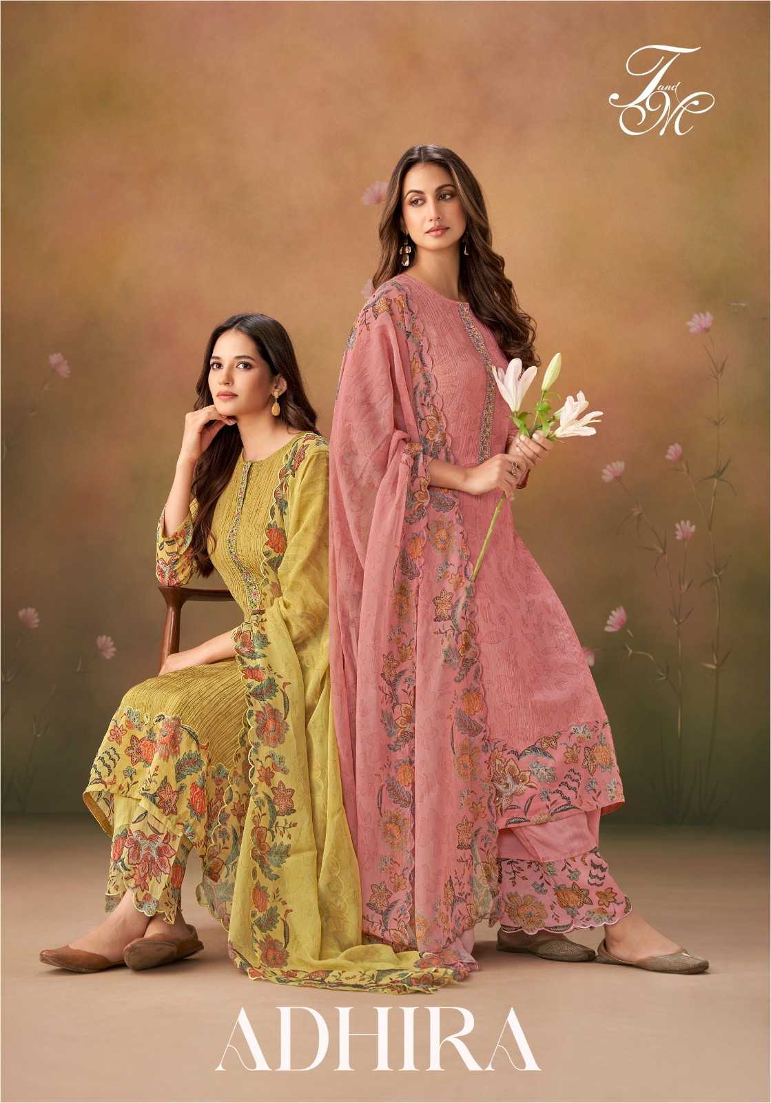 t&m adhira neck organza silk muslin crush stylish ladies suits