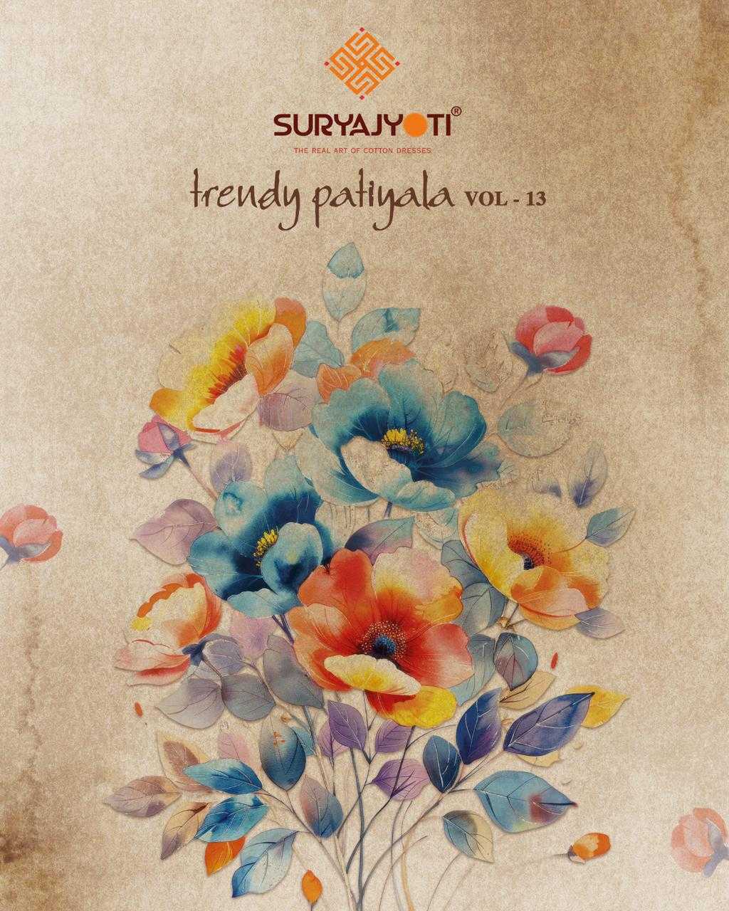 trendy patiyala vol 13 by suryajyoti cotton daily wear fancy dress material 
