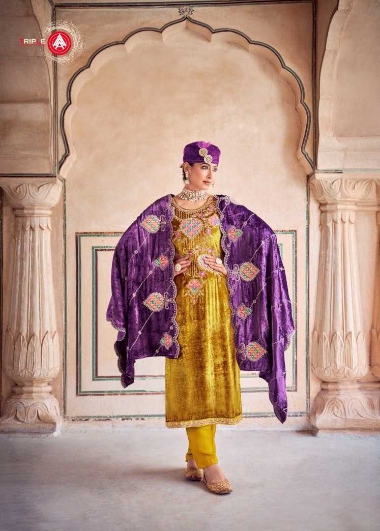 veneshiaa by triple a winter special designer velvet plus size readymade suits