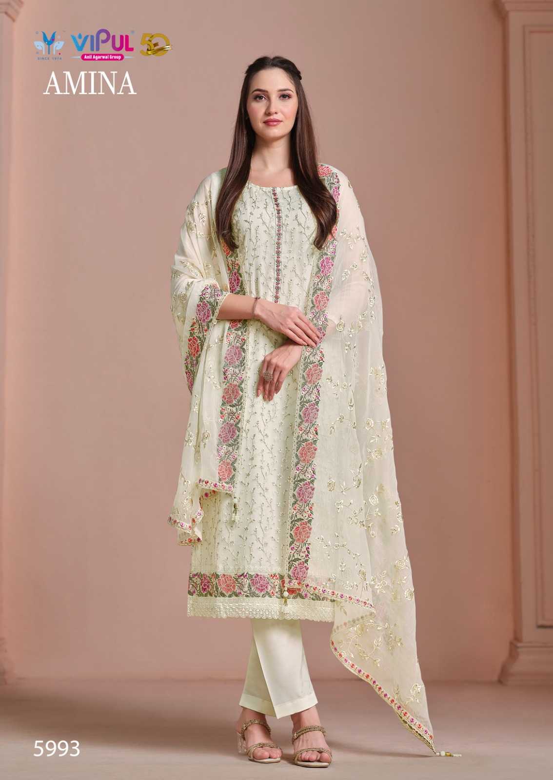 vipul fashion amina heavy embroidery twinkle chiffon suits collection