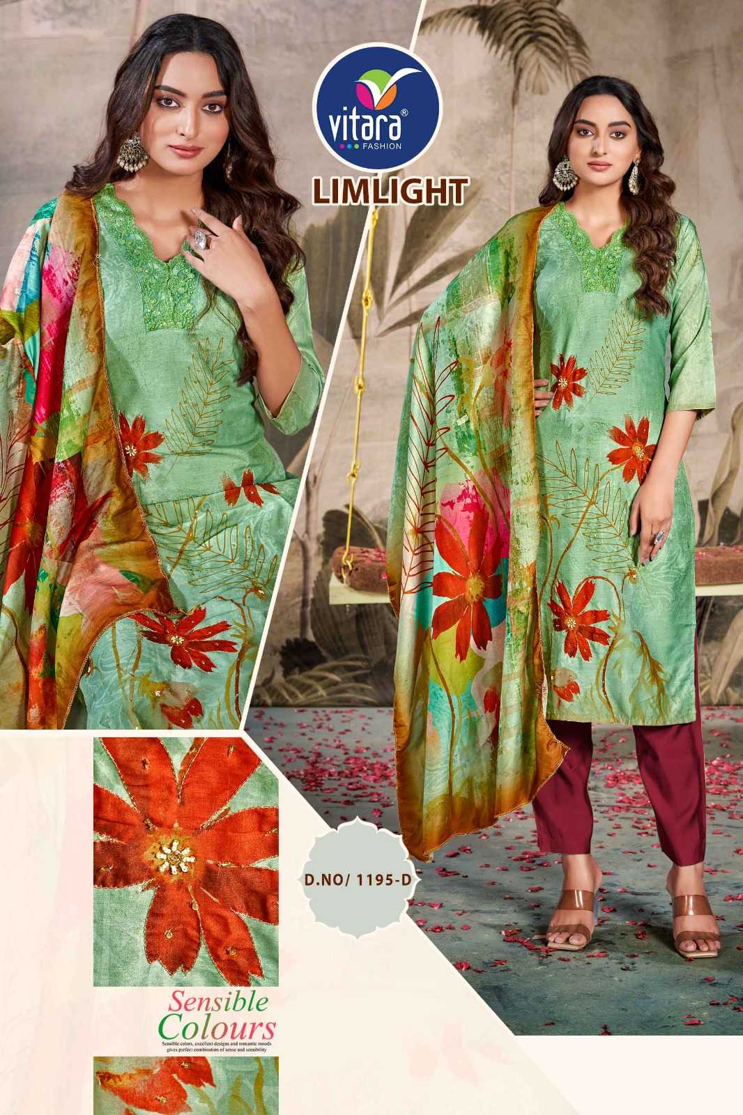 vitara fashion limelight heavy muslin digital print readymade combo suits