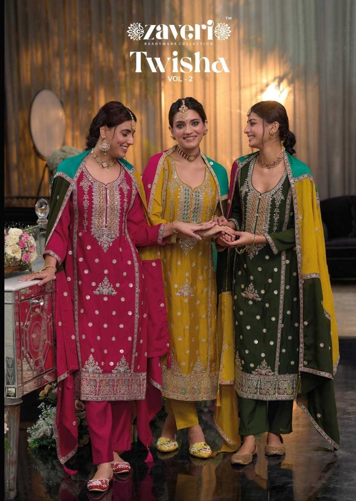 zaveri by twisha vol 2 embroidery heavy chinon readymade 3pcs dress