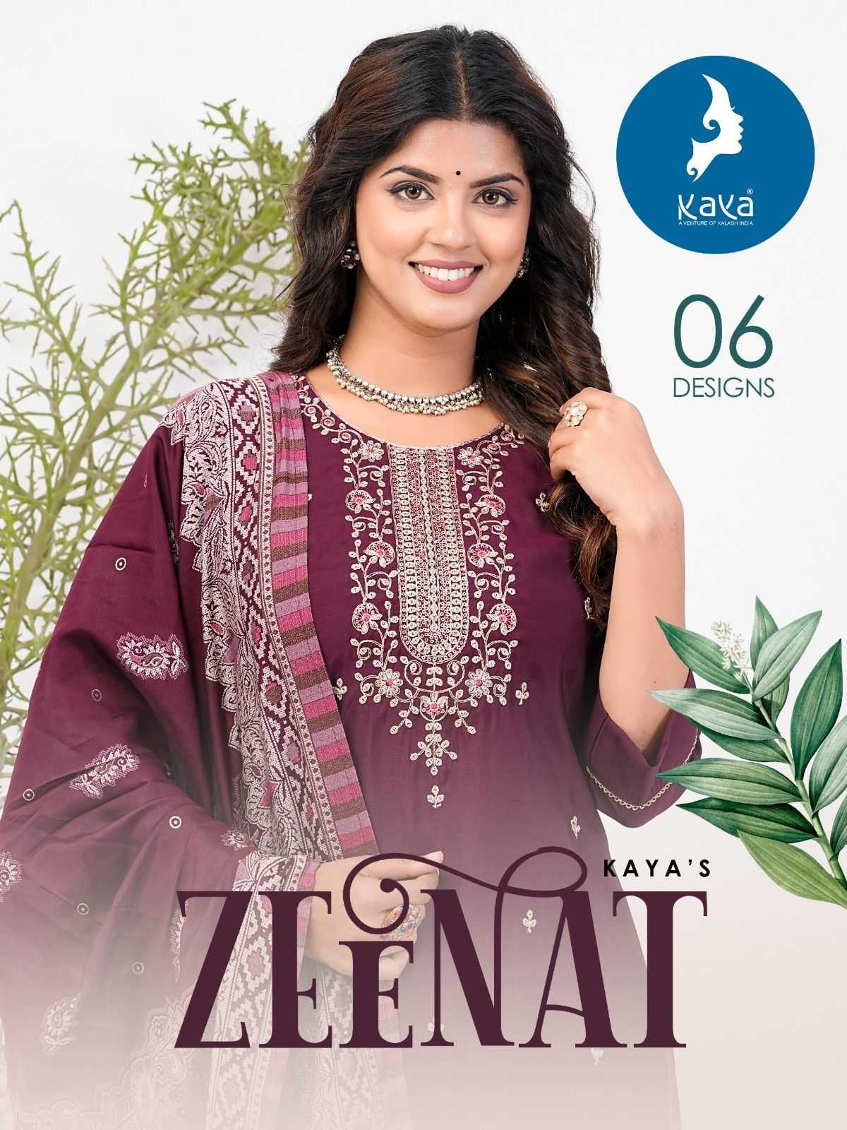 zeenat by kaya straight cut roman silk readymade big size 3pcs dress
