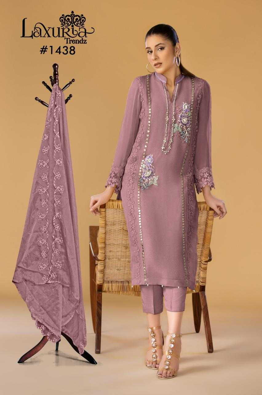 1438 by laxuria trendz readymade georgette pakistani kurti pant dupatta 