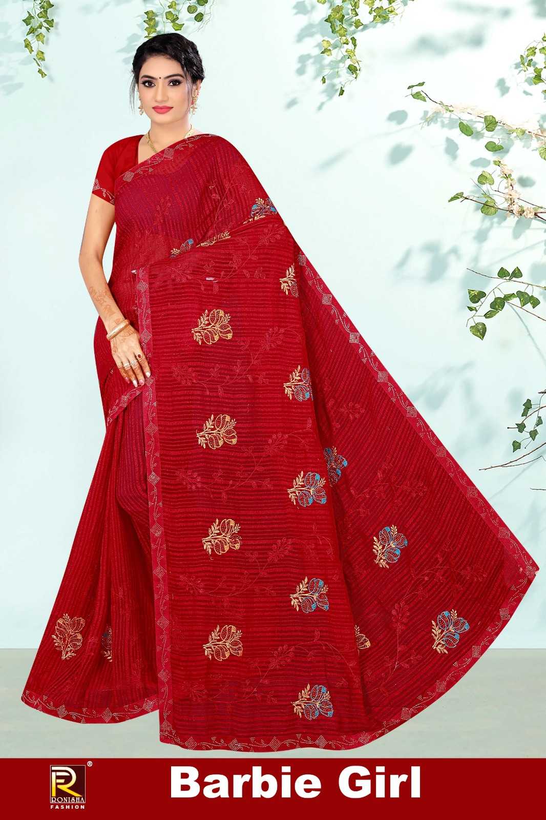 BARBIE GIRL  BY RANJNA SAREE  LINING  FABRICS SIROSKI DIAMOND WORK  & EMBROIDERY WORK FANCY SUPER HIT COLLECTION SAREES