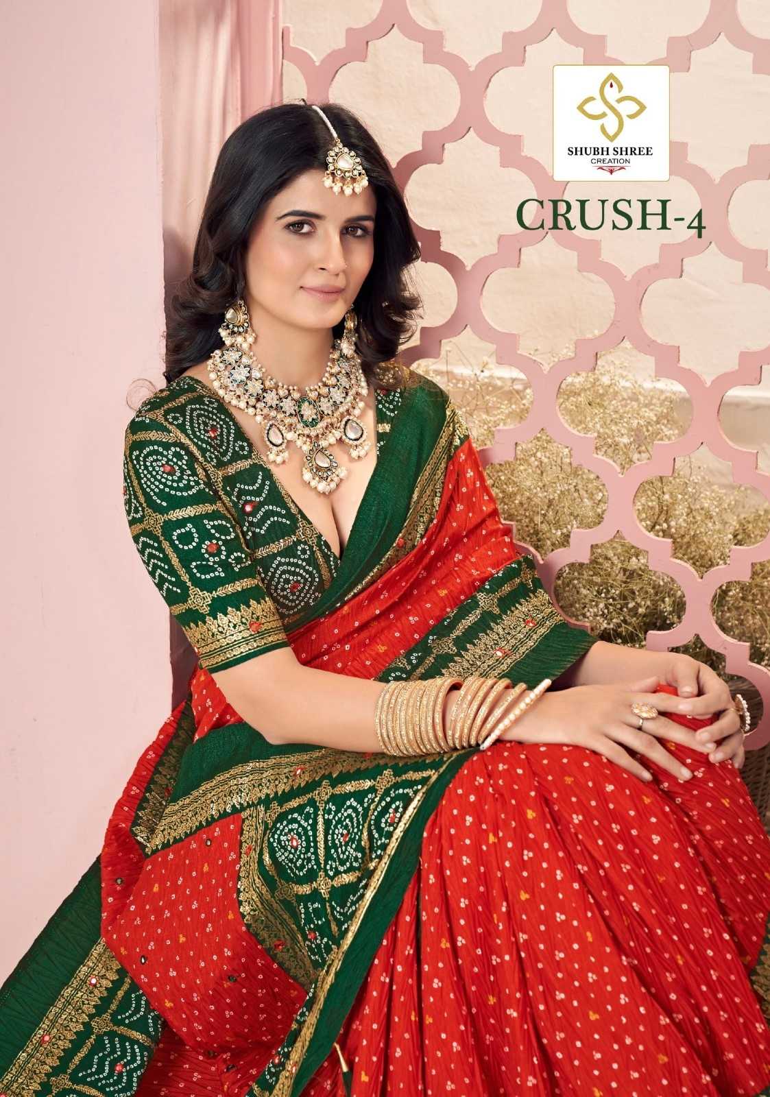 crush vol 4 by shubh shree creation velvet tussar silk casual saree 