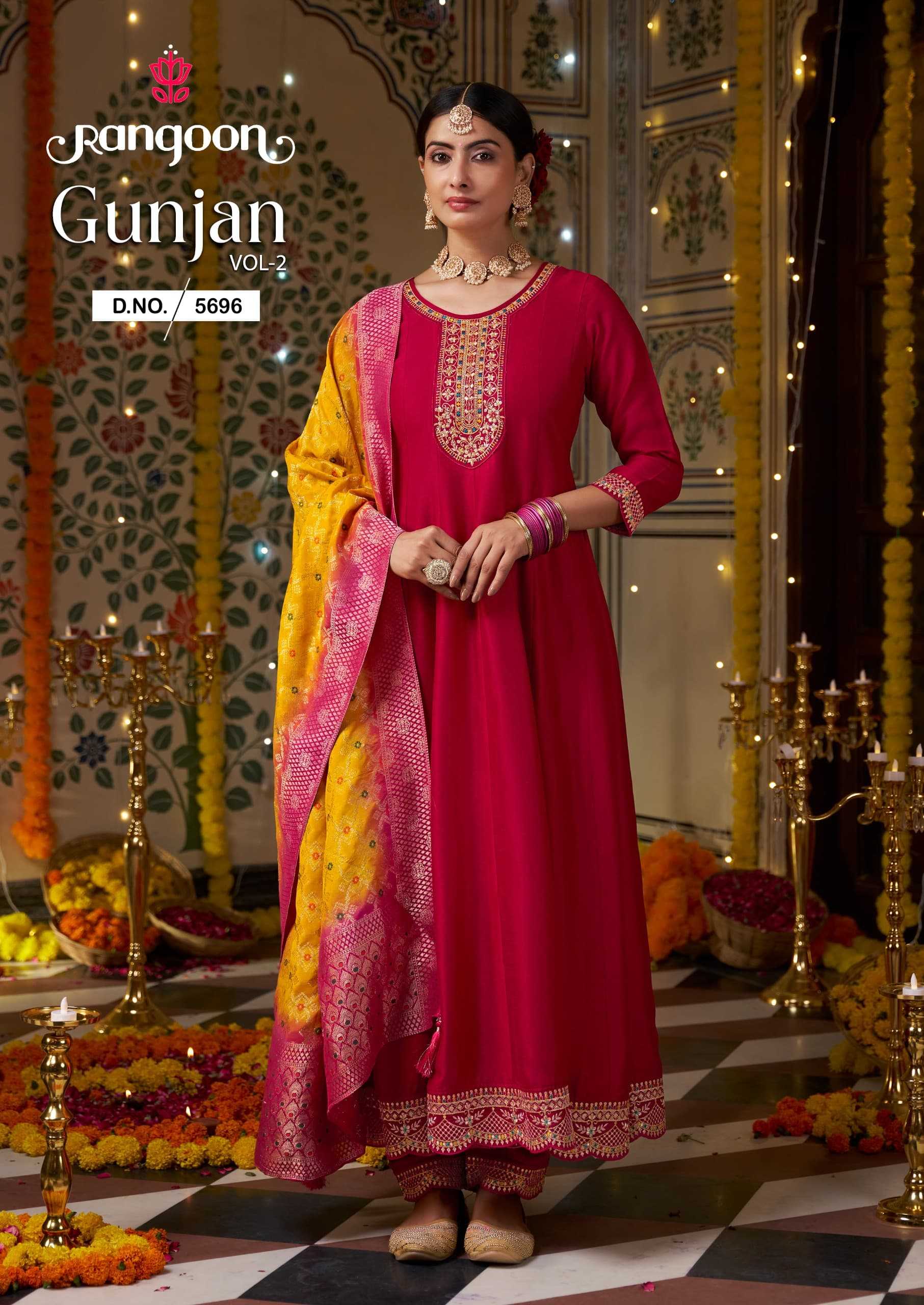 gunjan vol 2 by rangoon silk anarkali style fully stitch stylish 3pcs dress