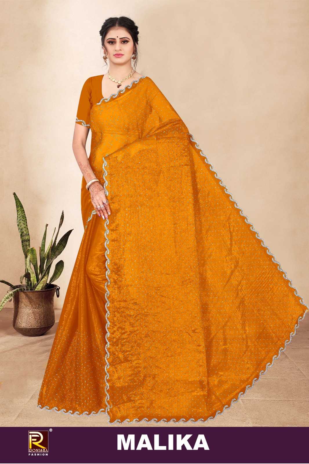 MALIKA  BY RANJNA SAREE  SIMMER  FABRICS JARKHAN DIAMOND WORK  FANCY SUPER HIT COLLECTION SAREES