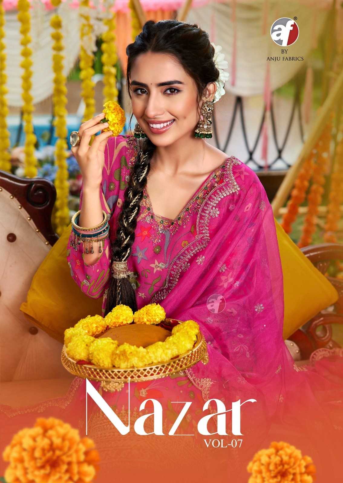 nazar vol 7 by anju fab organza designer premium full stitch ladies suit 