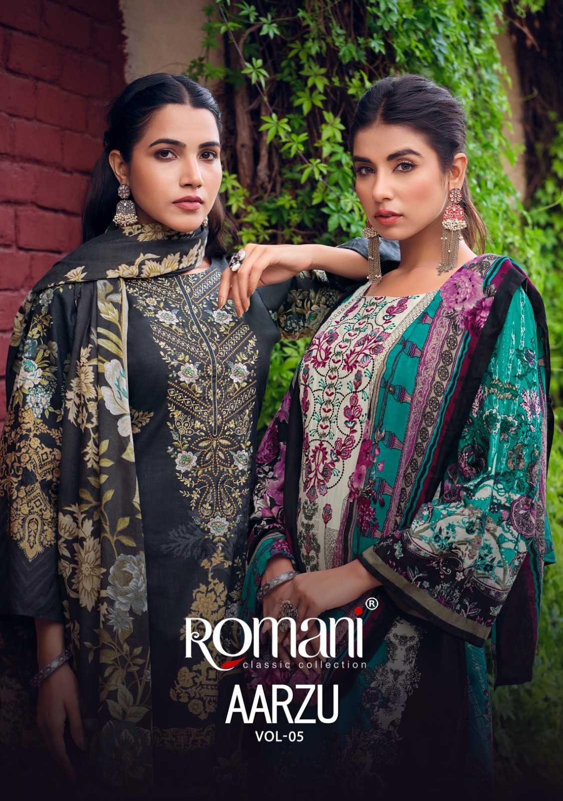 romani aarzu vol 5 stylish cotton print embroidery ladies suits