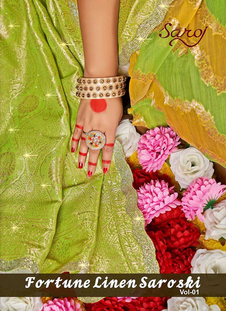 Saroj Fortune Linen Swaroski vol.1 linen silk saree