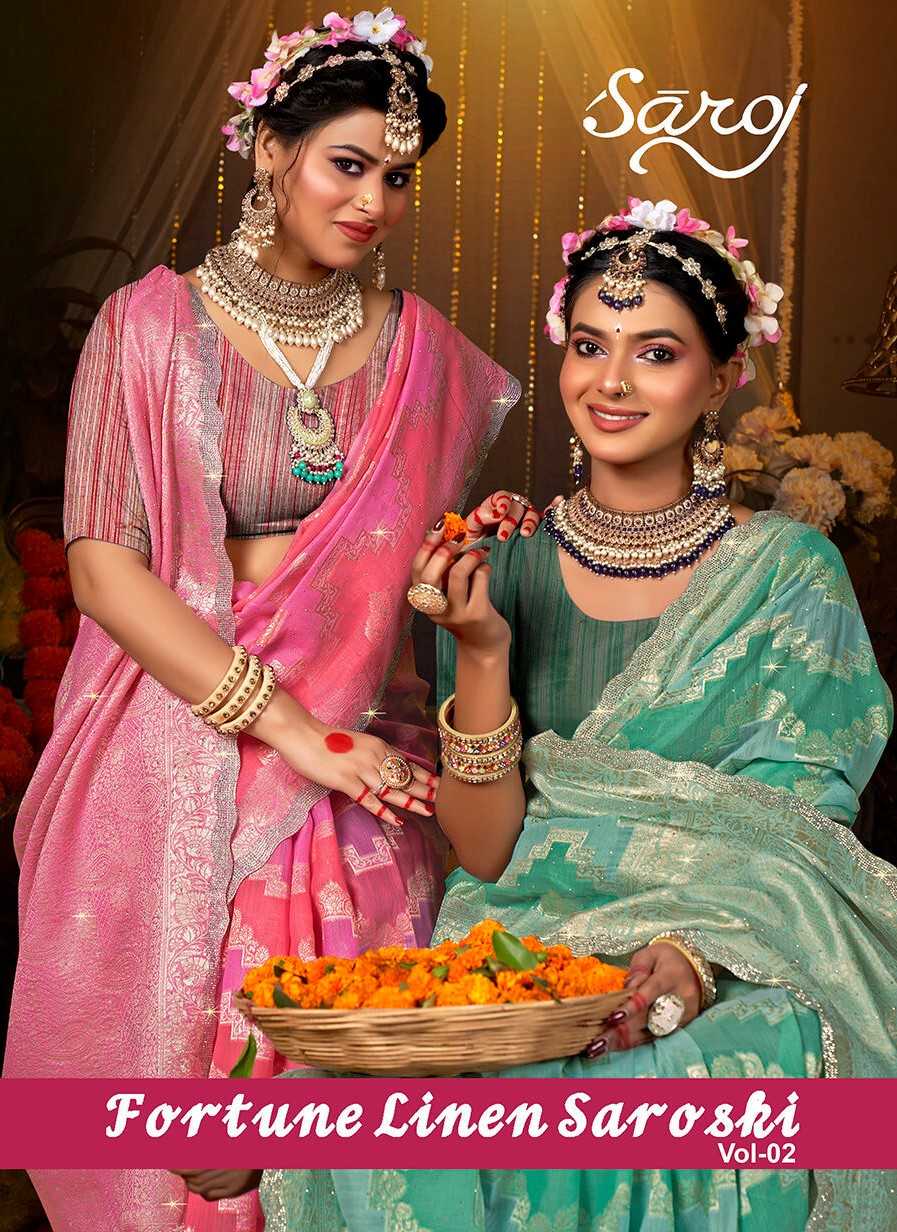 Saroj Fortune Linen Swaroski vol.2 linen silk saree
