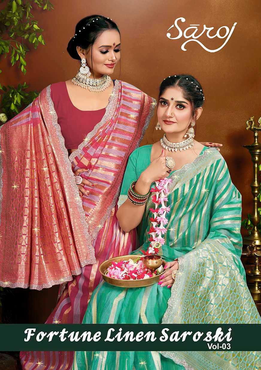 Saroj Fortune Linen Swaroski vol.3 linen silk saree